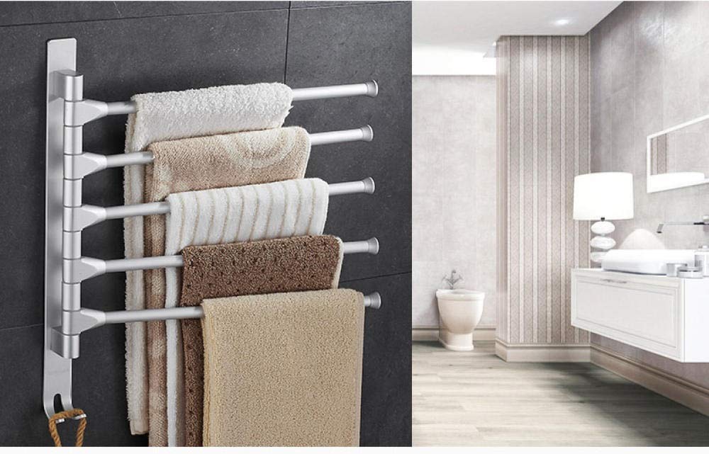 Stainless Steel 5-Arm Wall Mounted Towel Rack with Hooks - Bathroom Space Saving Organizer for Towels, Robes & Accessories - Perfect for Small Bathrooms, Laundry Rooms & Spa Areas