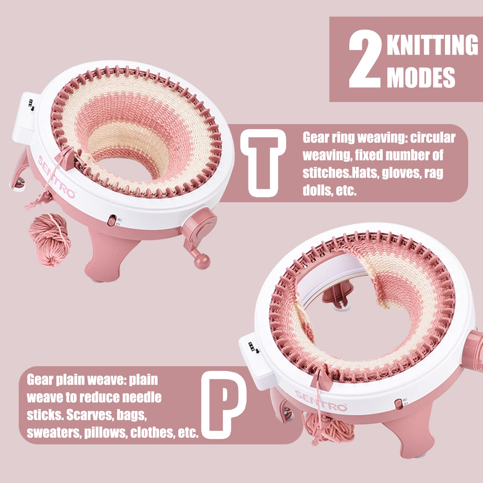 SGQCAR 48 Needle Knitting Machine with Row Counter - 2 Knitting Modes (Plain & Ring Weaving) - Double Loom Knitter for Adults & Kids - Perfect for DIY Sweaters, Hats, and Scarves at Home