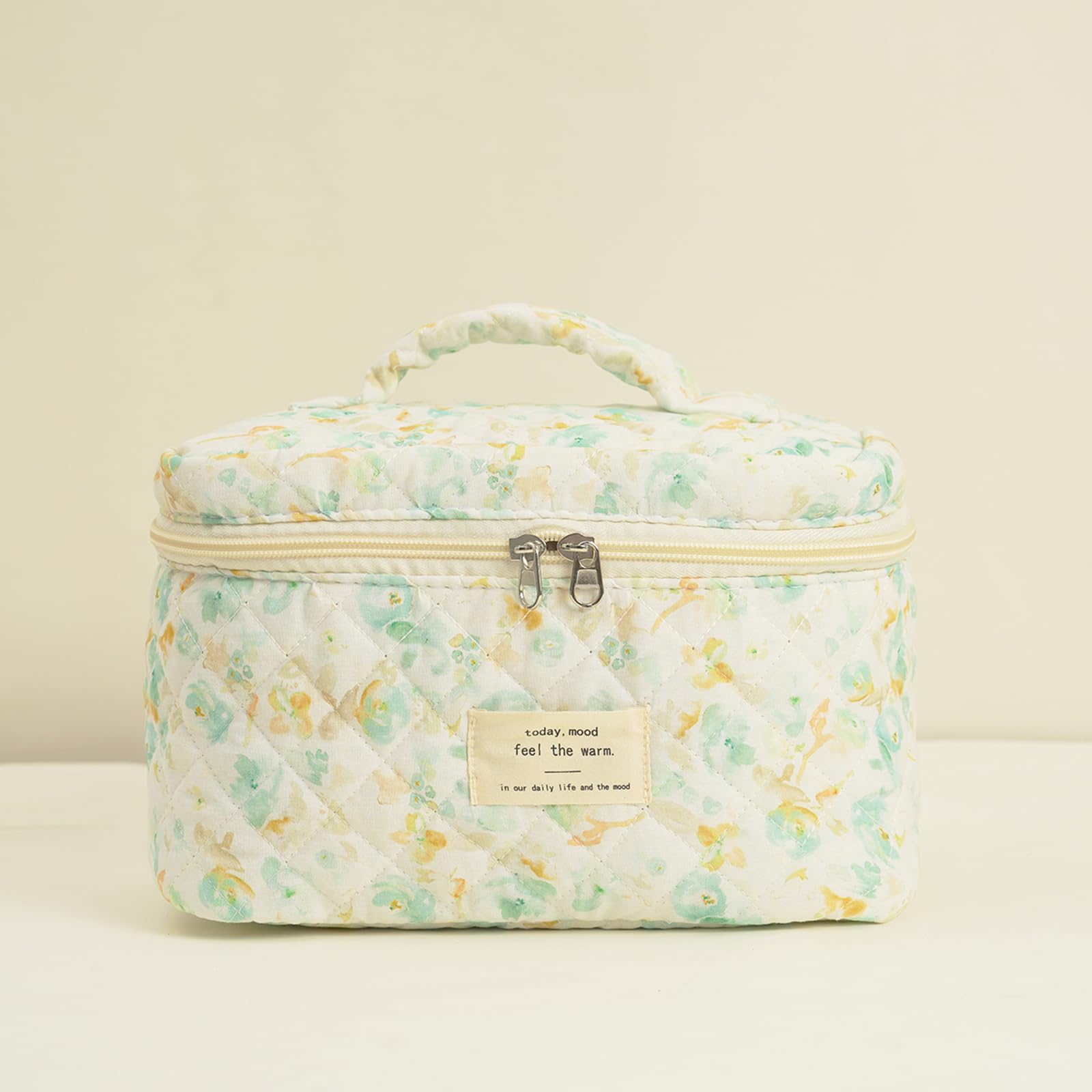 4Pcs Quilted Makeup Bag Set - Cute Floral Cosmetic Organizer, Cotton Travel Toiletry Bag for Women & Girls | Perfect for Travel, Gym, and Daily Beauty Essentials Storage