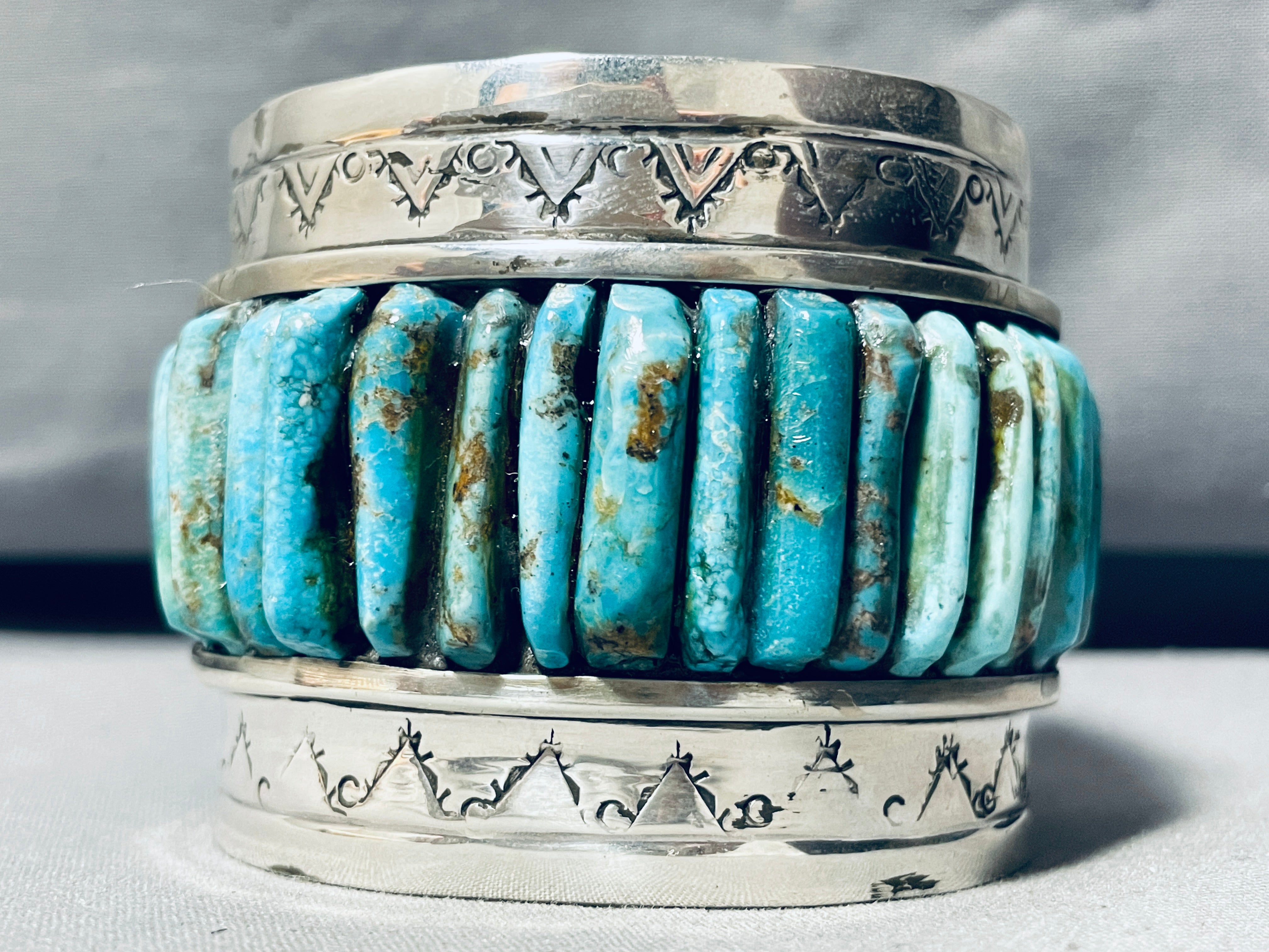 Authentic Navajo Sterling Silver Bracelet with Turquoise Inlay - 7 Inch Handmade Native American Jewelry for Women - Perfect for Boho Fashion, Gift Giving & Special Occasions