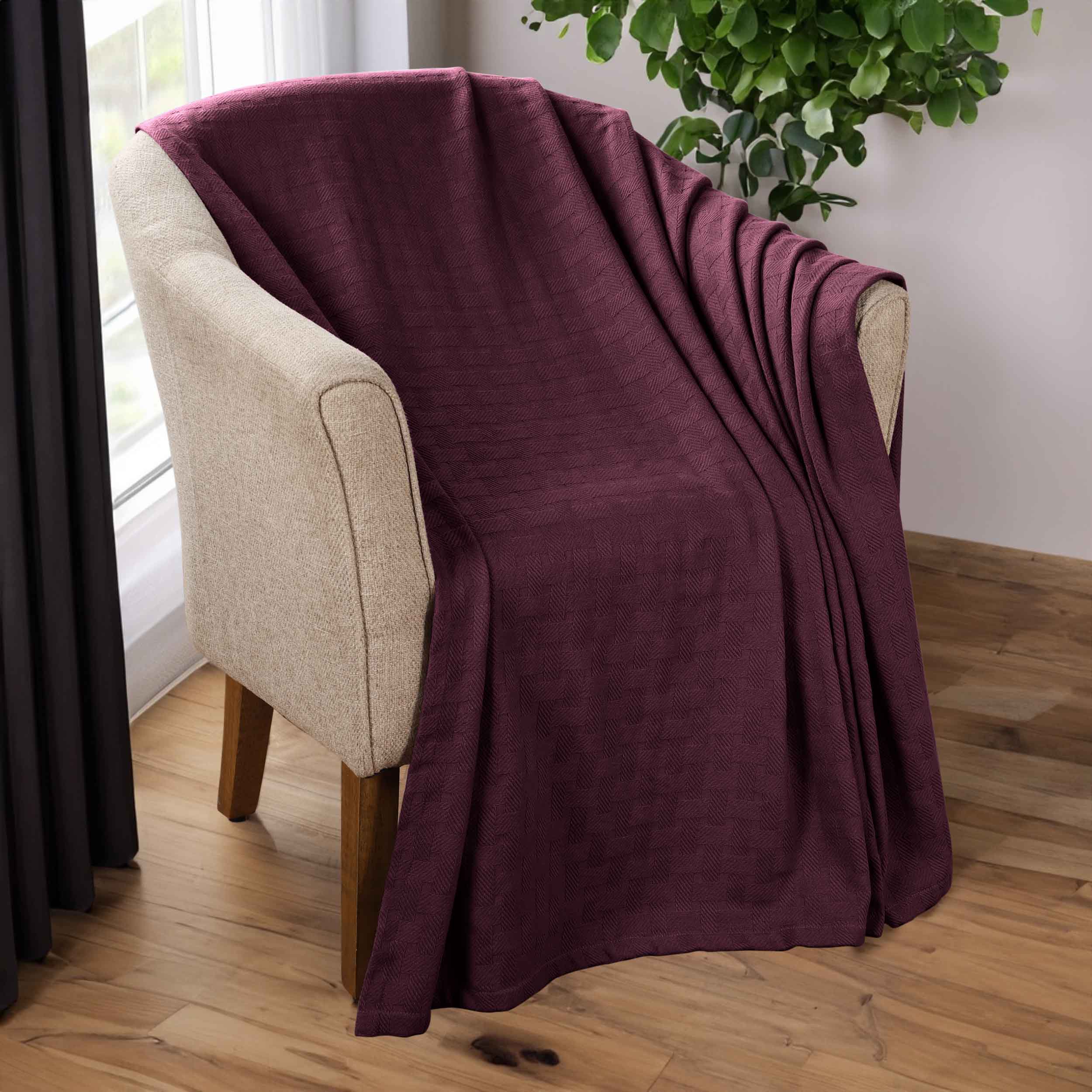 Soft Basketweave All-Season Cotton Bed Blanket & Sofa Throw - Lightweight Breathable Blanket for Bedroom, Living Room, Travel and Outdoor Use