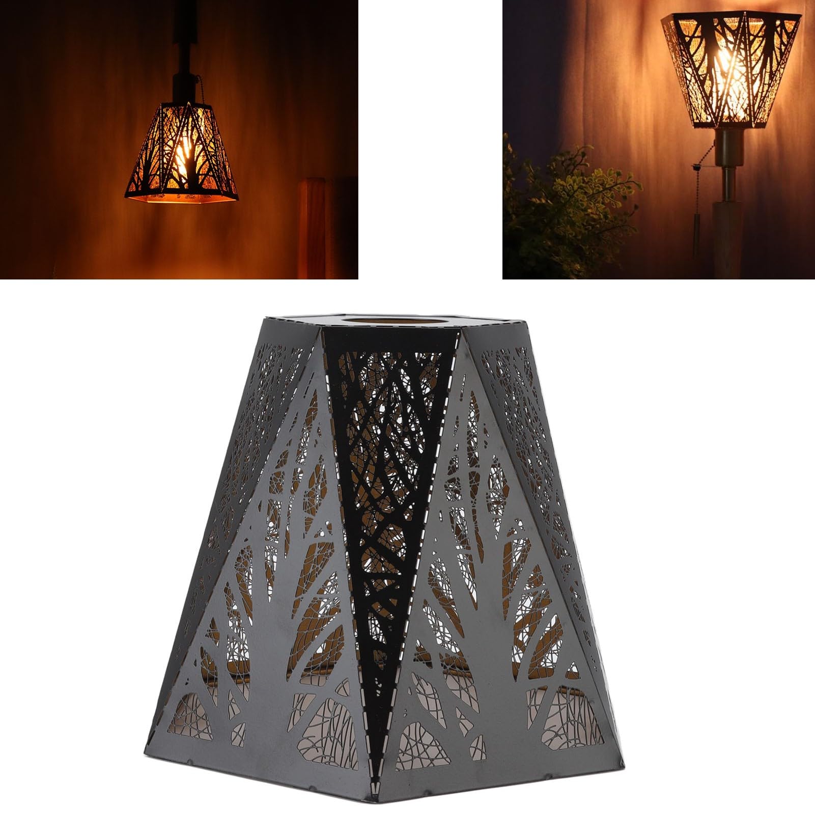 Metal Lamp Shade - Black Wrought Iron E26 E27 Base Desk Lamp with Forest Tree Carving - Perfect for Bedroom, Bedside, Living Room & Office Lighting Decor