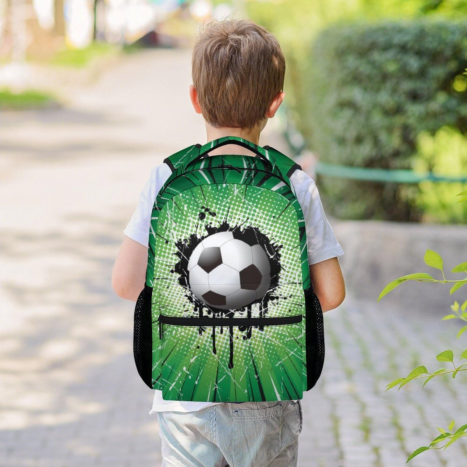 **16 Inch Soccer Backpack for Boys - Lightweight School Bookbag with Soccer Print, Green - Perfect for Sports, School & Travel**
