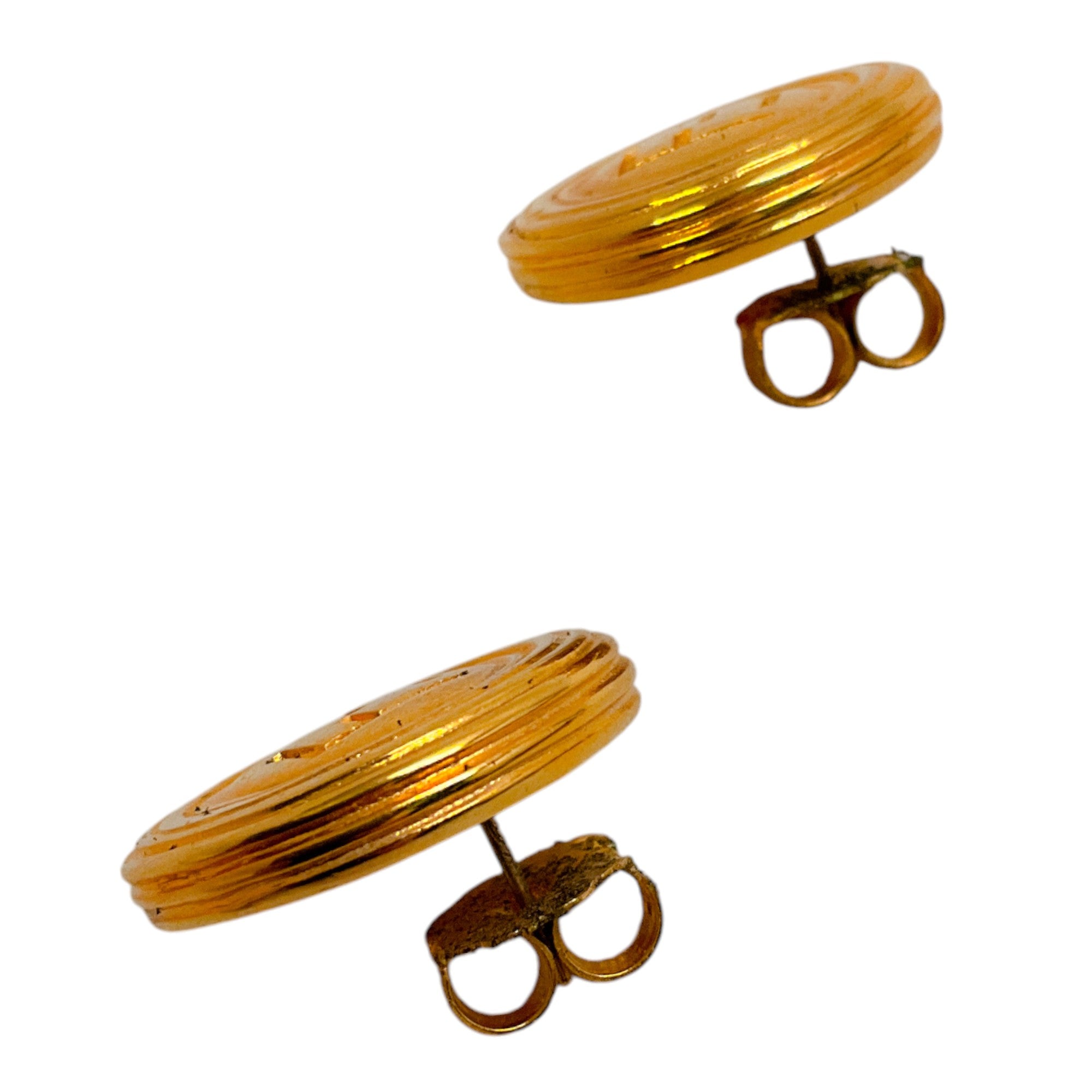 Fendi Vintage Gold Plated Round Logo Earrings for Women - Luxury Designer Fashion Jewelry Gift for Birthday, Anniversary & Special Occasions