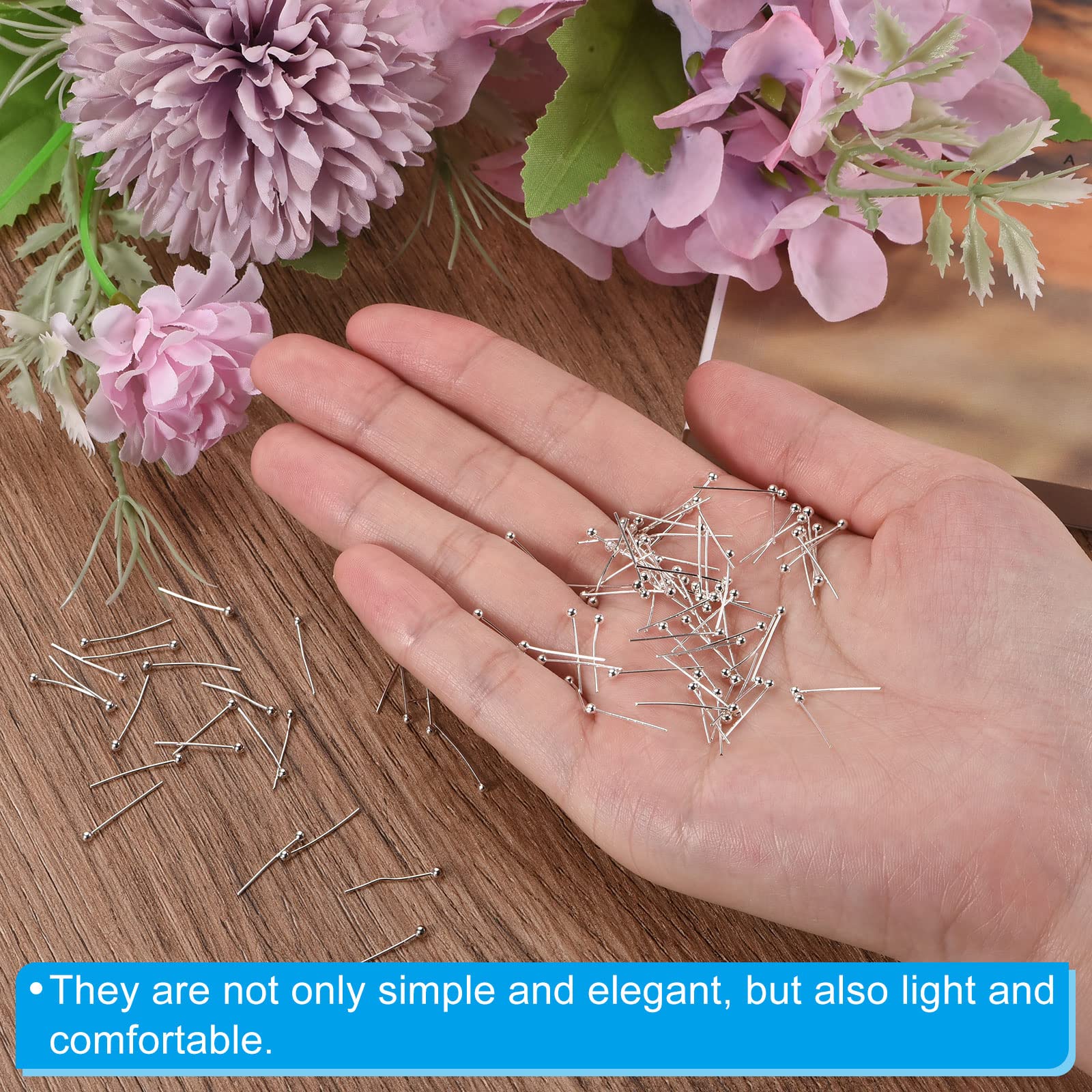 Patikil 200pcs Silver Plated Ball Head Pins - 24 Gauge 16mm Wire Head Pins for DIY Jewelry Making, Necklaces, Bracelets, Earrings - Perfect for Beading, Craft Projects & Gift Making