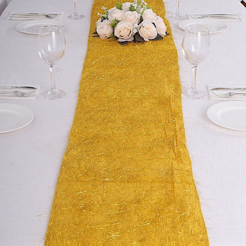 12-Pack 108-Inch Polyester Table Runners with Metallic Tinsel Trim - Elegant Dining Decor for Weddings, Parties & Holiday Celebrations
