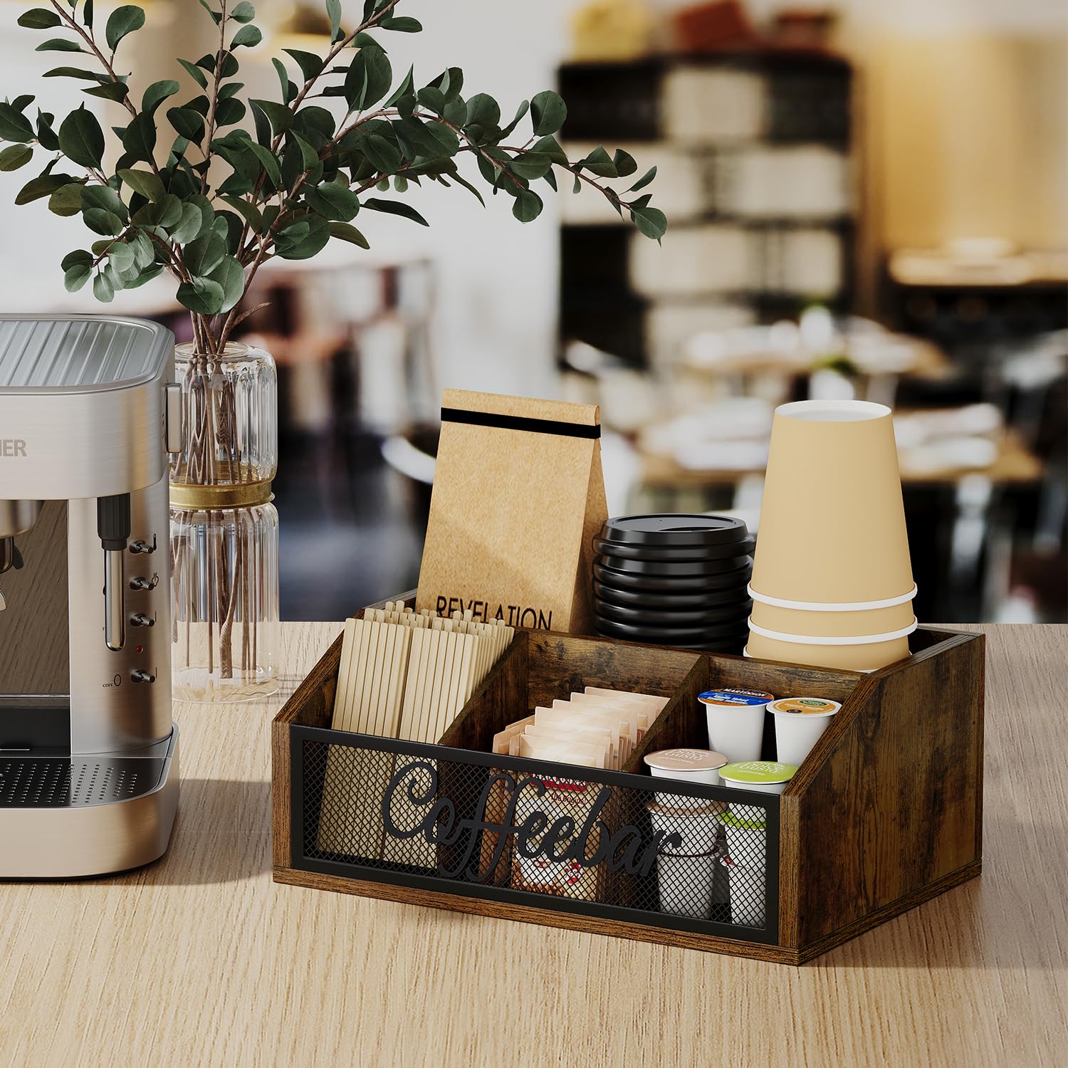 YINMIT Coffee Station Organizer - Countertop Coffee Bar Accessories Holder for Coffee Pods, Syrup, Cups & Stirrers - Coffee Condiment & Tea Organizer for Office, Kitchen or Home Coffee Station - Perfect for Espresso Machines & Keurig Brewing Systems