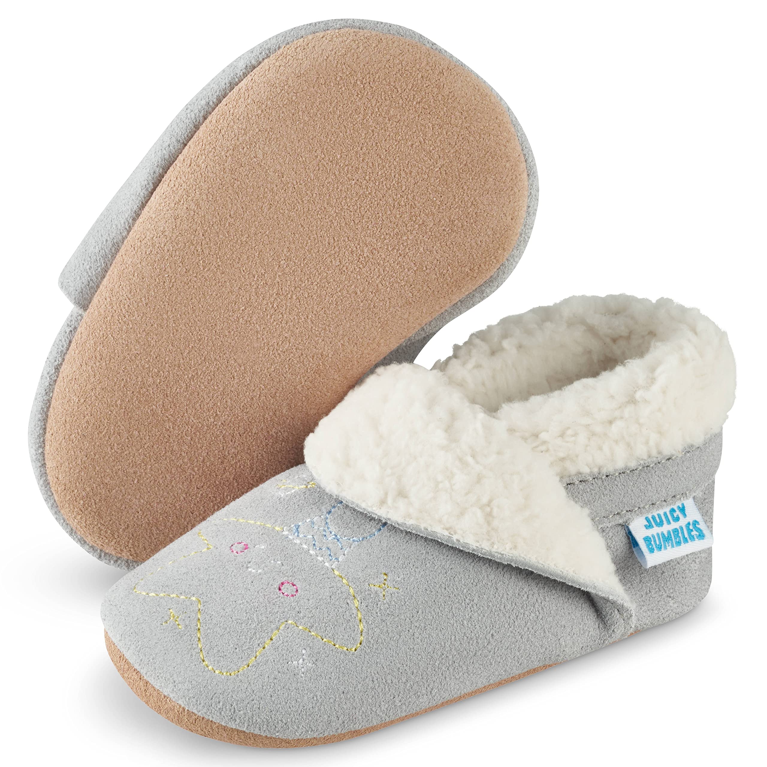 Soft Suede Baby Slippers for Boys & Girls - Non-Slip Fleece Lined Toddler Slippers - Warm Comfortable Kids House Shoes for Indoor Play & Winter Wear