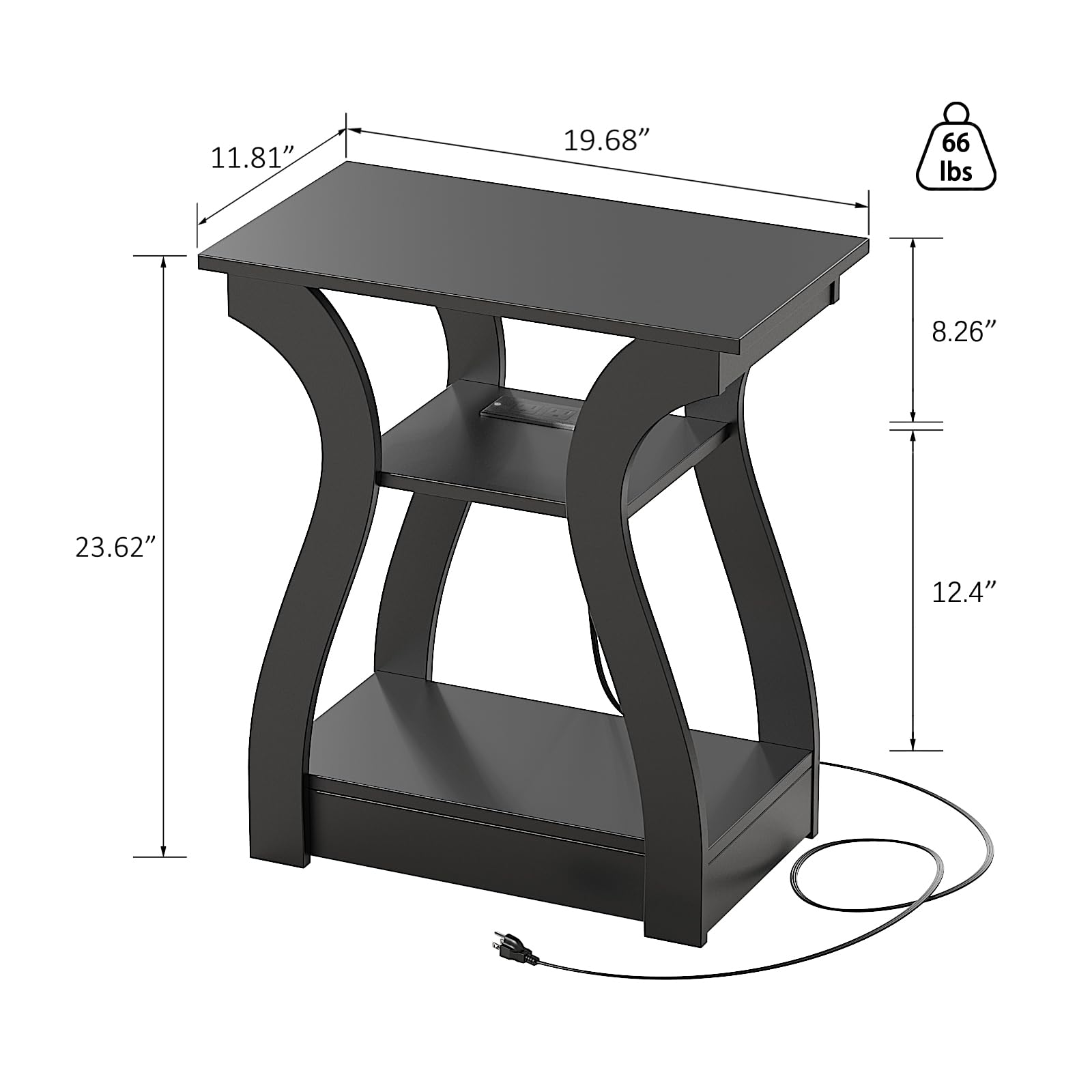 2-Piece End Table Set with Charging Station - USB Ports & Outlets, 3-Tier Nightstand with Storage Shelf for Living Room & Bedroom (Black) - Perfect for Small Spaces, Apartments, and Modern Home Decor