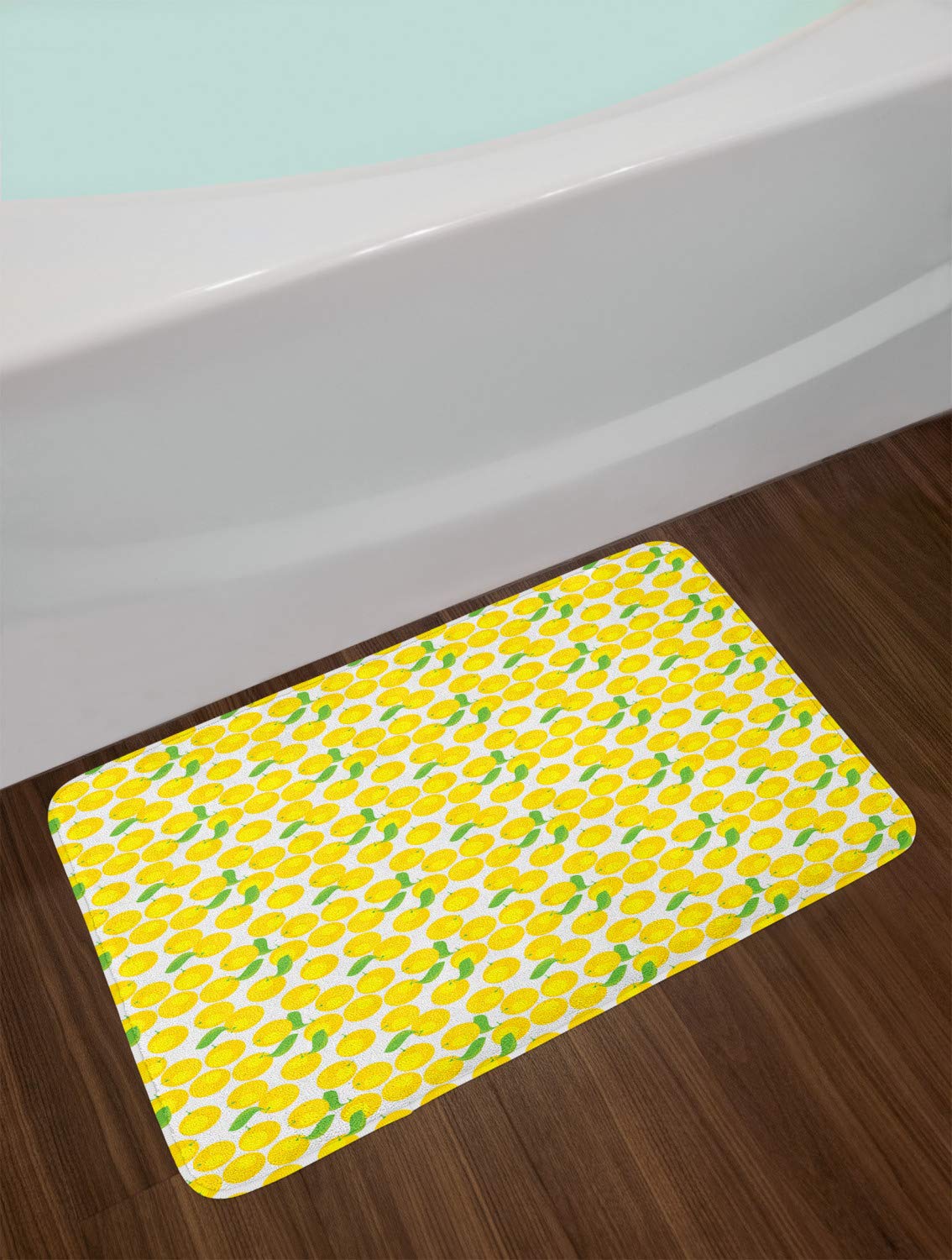 Ambesonne Non-Slip Bath Mat with Orange Citrus Fruit Pattern - Soft Plush Bathroom Rug, 30.2