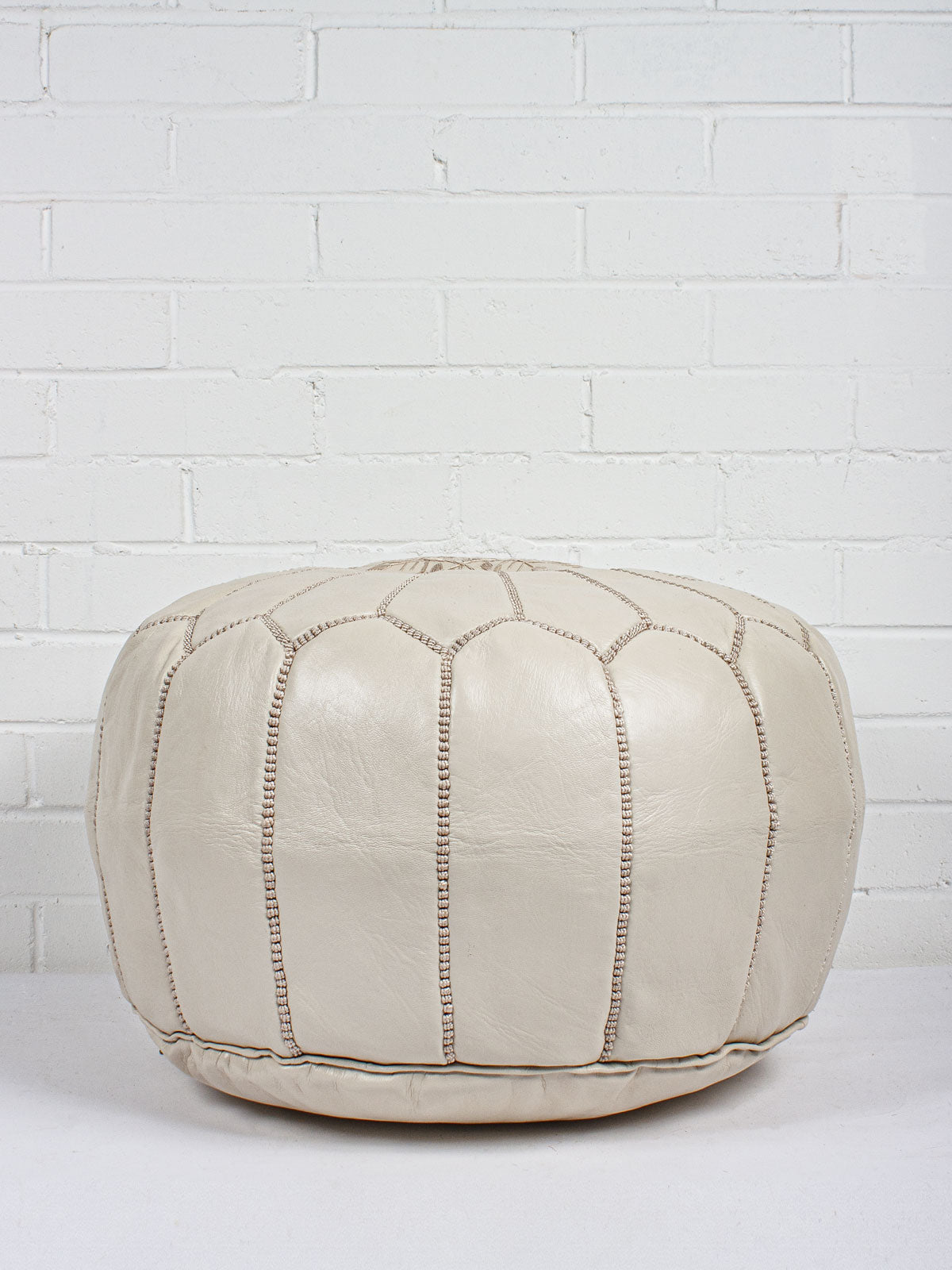 Handmade Moroccan Leather Pouffe Ottoman - Boho Chic Footstool & Decorative Accent for Living Room, Bedroom, or Lounge - Natural Chalk Color