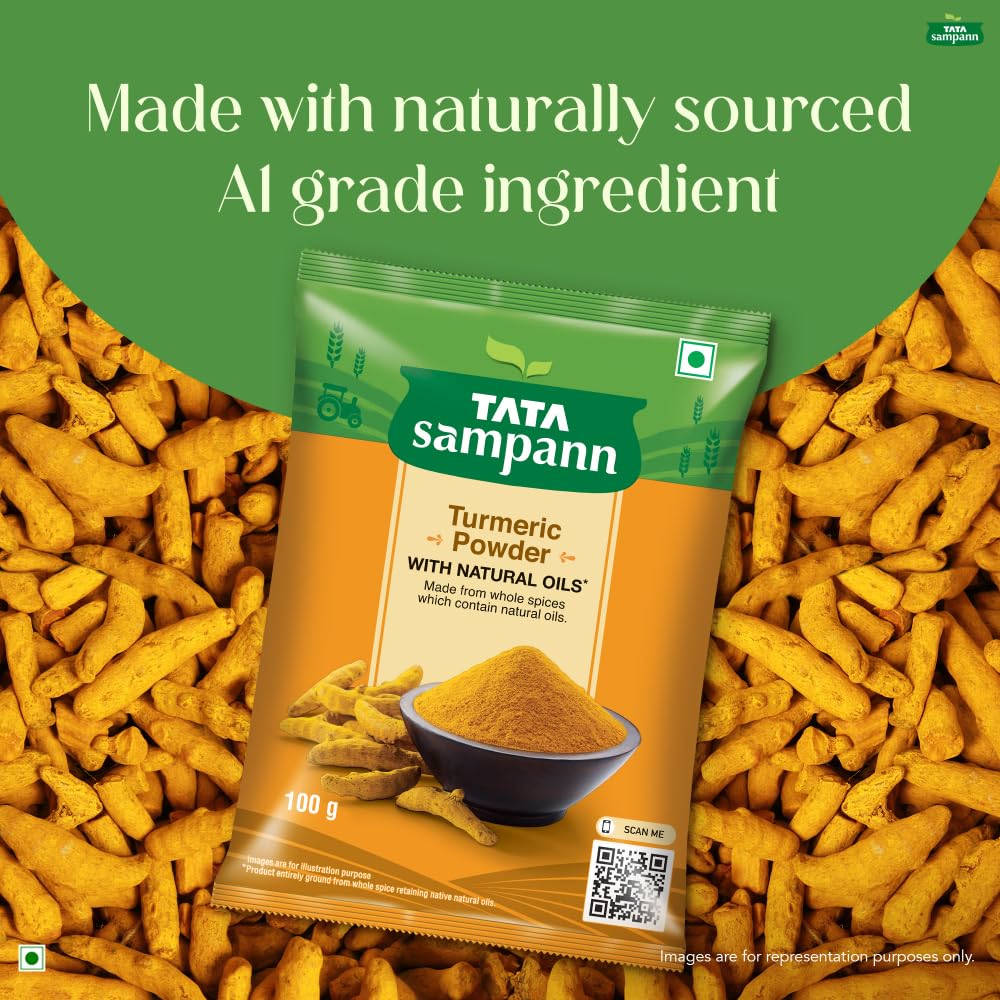Tata Sampann Pure Turmeric Powder with Natural Oils | 200g | Haldi Powder | Organic Spice for Cooking, Golden Milk & Skin Care