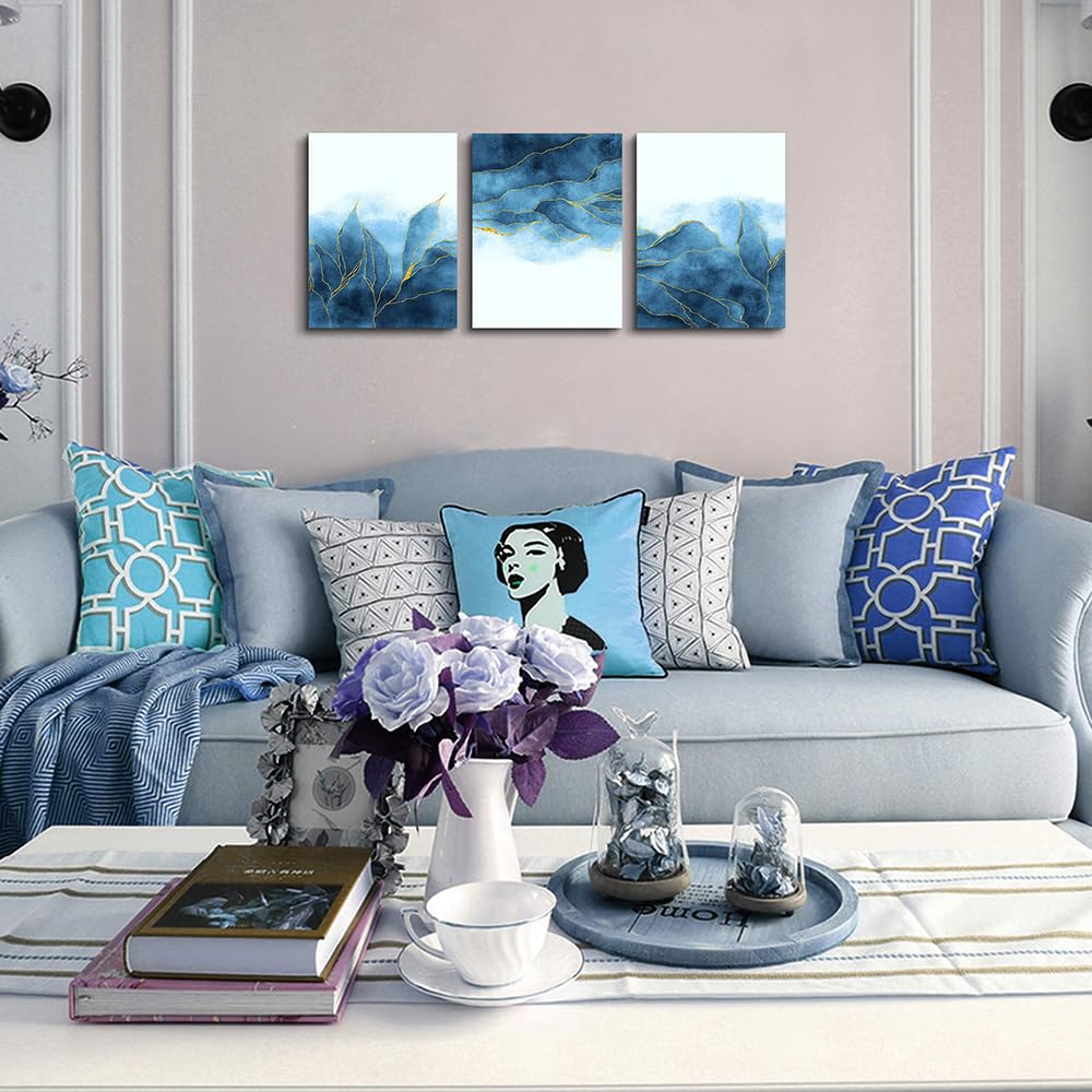 Abstract Canvas Wall Art Set - Modern Gray Blue Wall Decor for Living Room, Bedroom, Office & Bathroom - 3 Piece 20x28 Inch Framed Paintings - Perfect for Home Decoration & Interior Design
