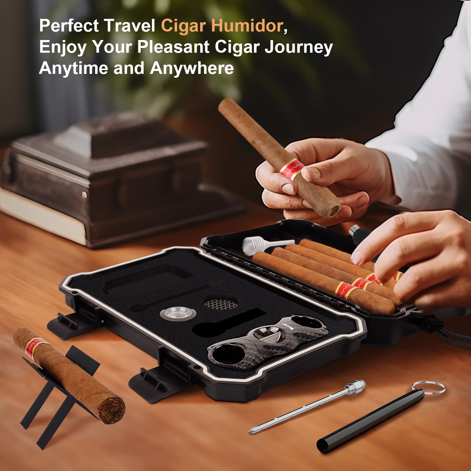 Portable Travel Cigar Humidor Set with Accessories - Perfect for Outdoor & Gifting