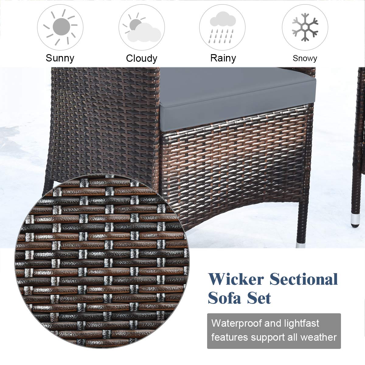 Tangkula 4-Piece Patio Rattan Conversation Set with Tempered Glass Coffee Table & Thick Cushions - Outdoor Wicker Furniture for Garden, Lawn, Poolside & Backyard (Gray) - Perfect for Relaxing, Entertaining & Outdoor Dining