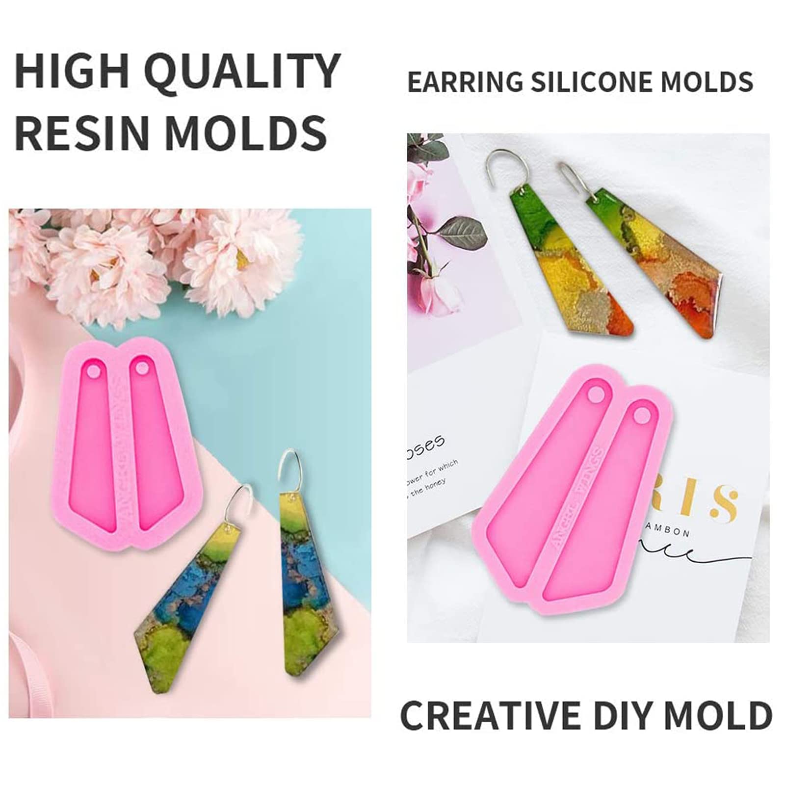 2Pcs Silicone Earring Molds for Jewelry Making - DIY Resin Earrings Craft Kit - Fashionable Shiny Glossy Epoxy Resin Casting Molds (Size S/M) - Perfect for Handmade Jewelry, Gifts & Craft Projects