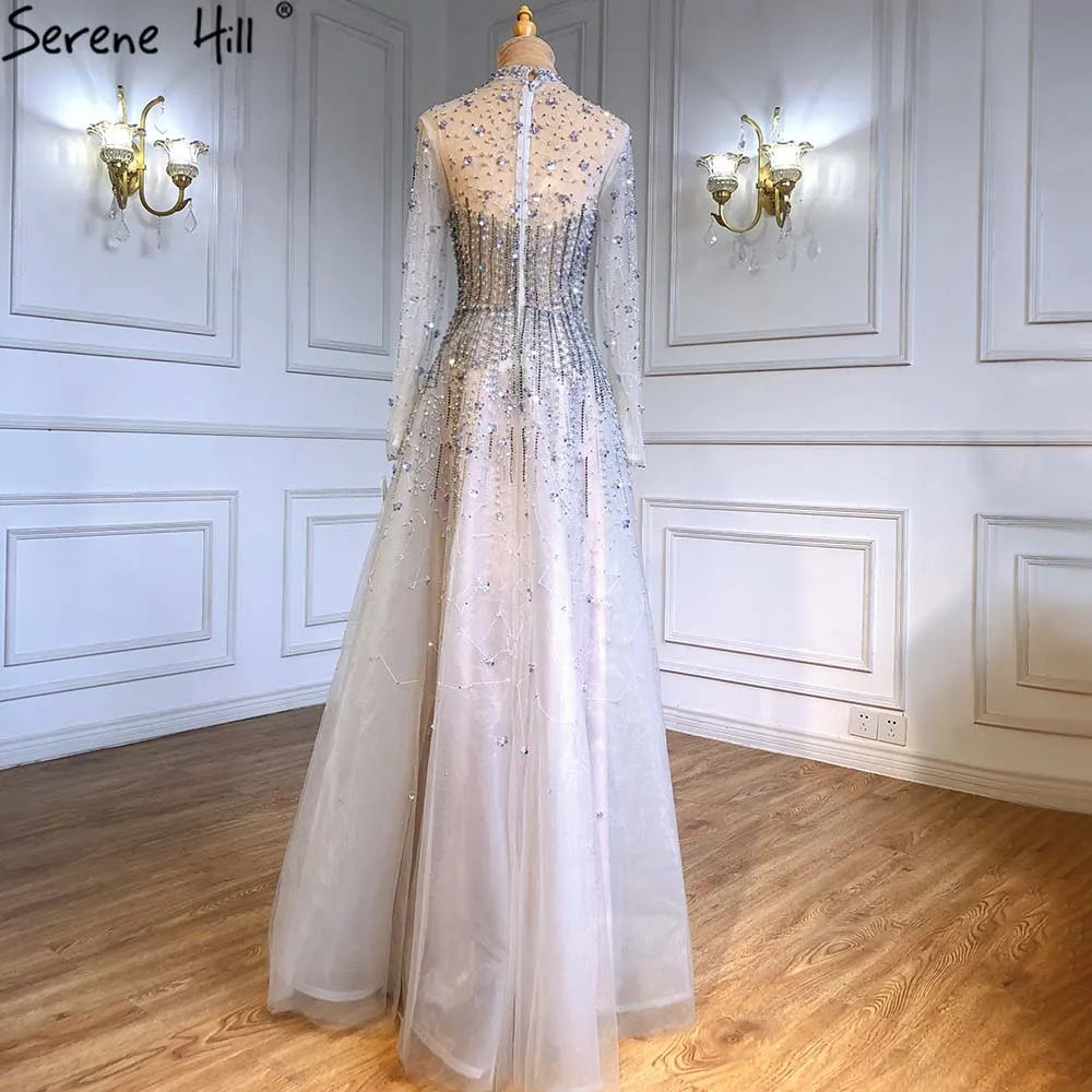 Luxury Sexy Evening Dresses for Women - A-Line Beaded Crystal Lace Gown for Party, Prom & Formal Events | Serene Hill Silver Collection 2025 | LA71227 | Perfect for Weddings, Galas & Special Occasions
