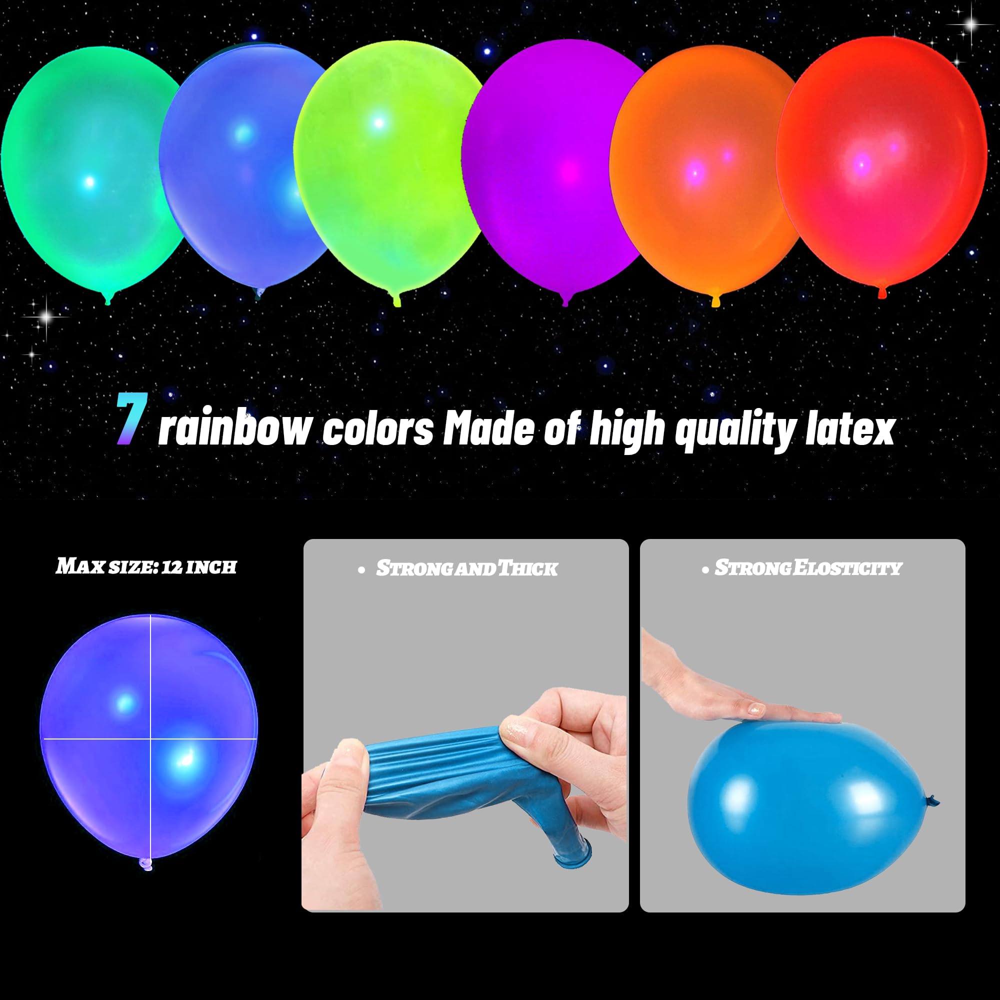 100 Pcs UV Neon Balloons - Blacklight Reactive Fluorescent Party Balloons for 80s Theme, Birthday, Wedding, Glow Party | Glow in the Dark Decorations for Night Events, Raves & Club Parties