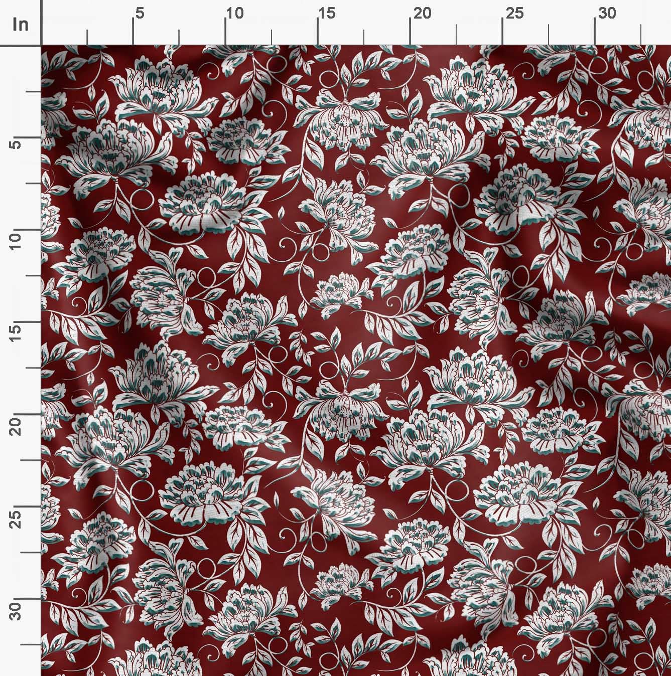 Soimoi Moss Georgette Red Fabric by The Yard - 42 Inch Wide Printed Fabric with Artistic Leaf & Floral Design for Dresses, Scarves, Home Decor and DIY Fashion Projects