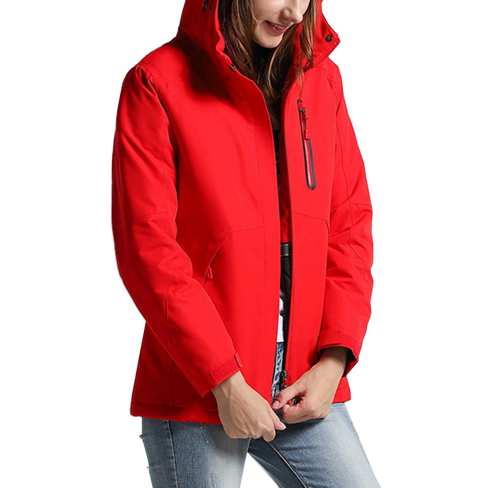Women's Winter Jacket with Detachable Hat, USB Heating, Windproof & Waterproof Hiking Coat - Warm Outdoor Parka for Snow, Camping & Travel