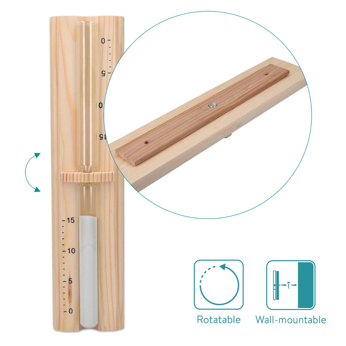 Navaris 15 Minute Wooden Sand Timer for Sauna - Pine Wood Hourglass Wall Mounted (11.6