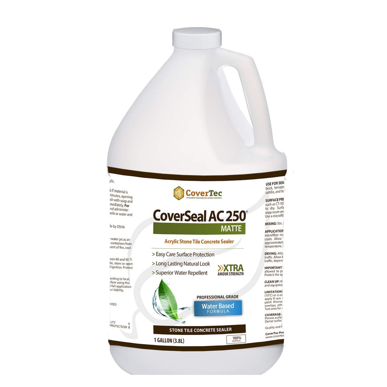 CoverSeal AC250 Matte Stone, Tile & Concrete Sealer - Water-Based Professional Grade (1 Gallon) - Protect Countertops, Floors & Outdoor Surfaces from Stains & Water Damage
