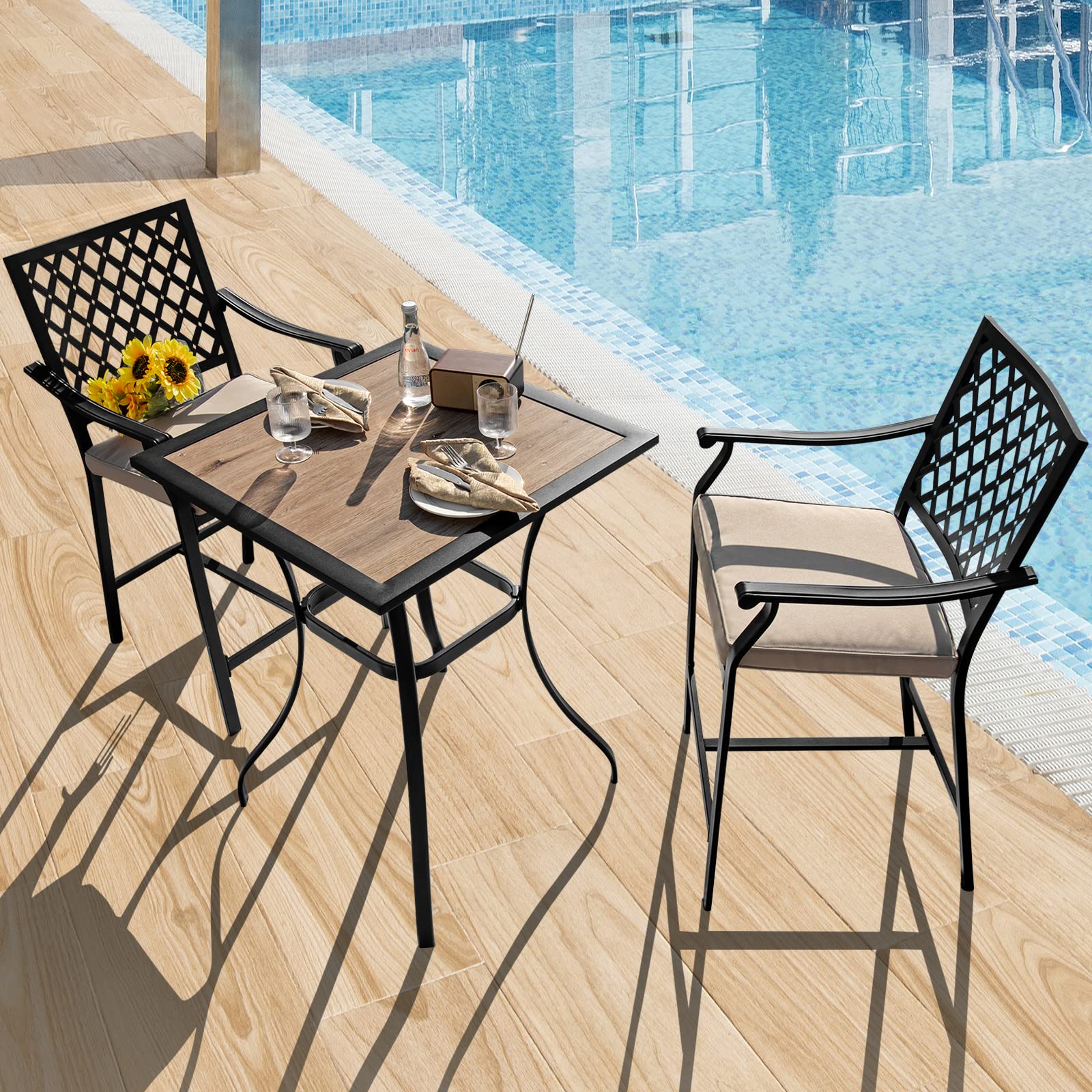 Tangkula 28 Inch Outdoor Bar Table - Steel Square Bistro Table with Reinforced Frame, Curved Legs & Non-Slip Footpads - Perfect for Poolside, Patio, Backyard, Garden & Outdoor Dining Areas
