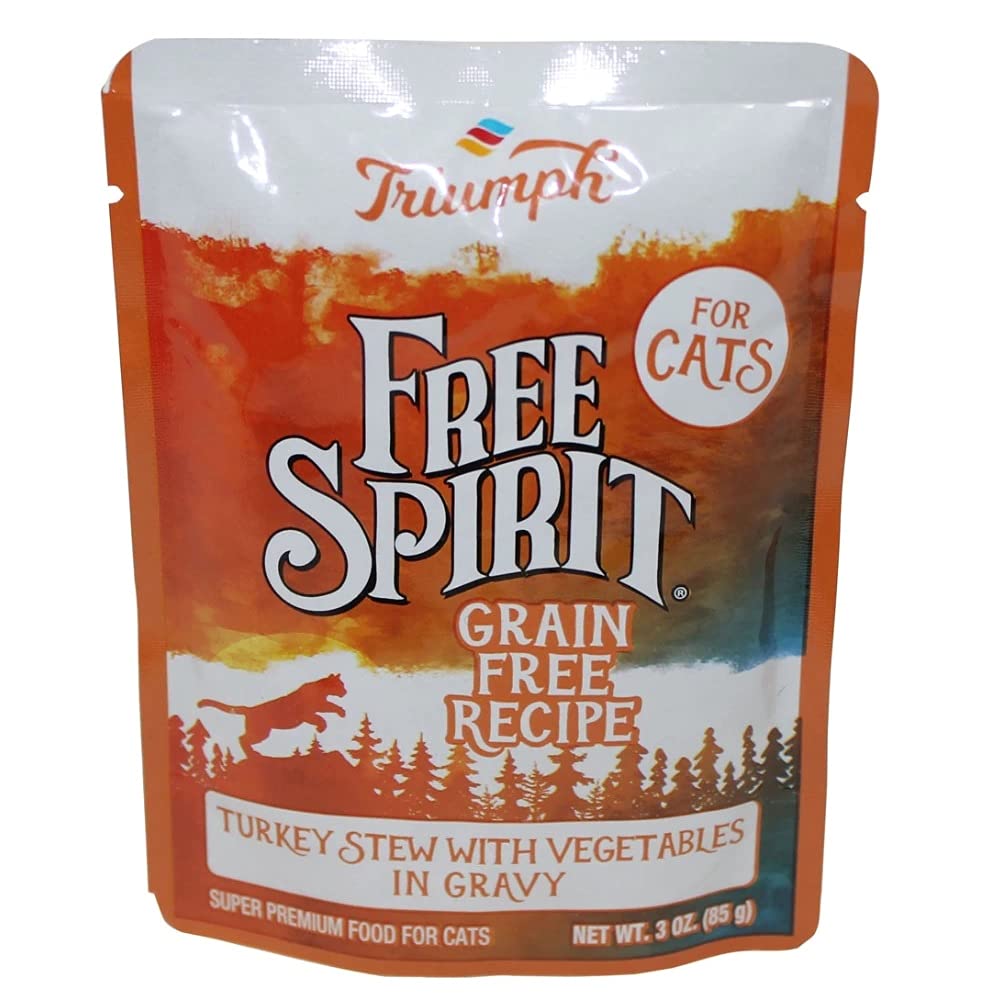 Triumph Free Spirit Grain-Free Turkey Stew with Vegetables in Gravy for Cats - 3oz Wet Cat Food | High Protein, Natural Ingredients | Perfect for Senior Cats & Picky Eaters