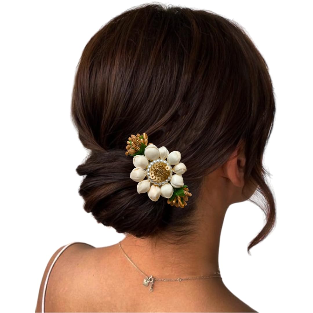Golden Artificial Metal Floral Mogra Petal Hair Clip with Pollen Design - Women & Girls Hair Accessories for Weddings, Parties & Everyday Style - Pack of 1