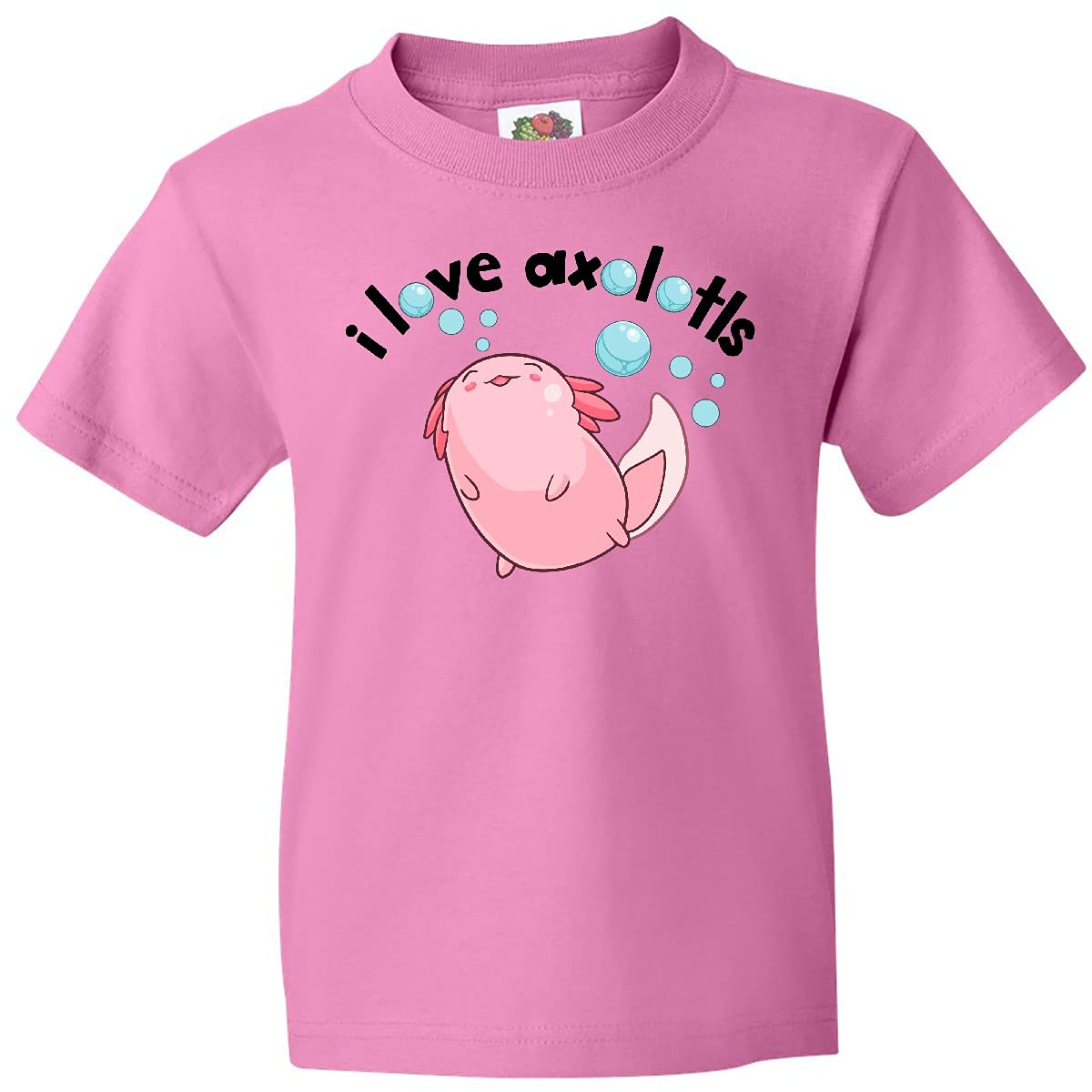 Inktastic I Love Axolotls with Bubbles Youth T-Shirt - Cute Axolotl Graphic Tee for Kids - Perfect for School, Playdates & Animal Lovers