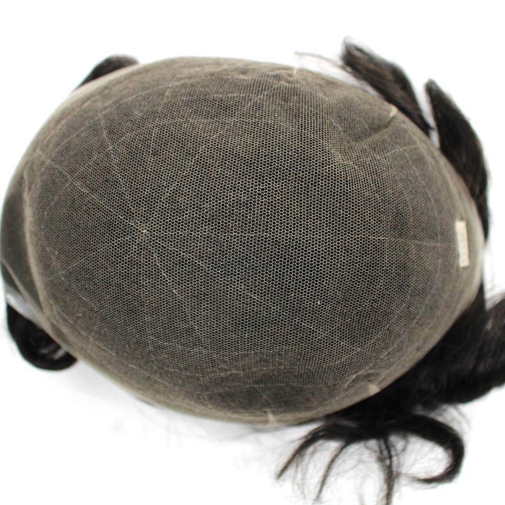 Men's Swiss Lace Human Hair Replacement System - Natural Black #1B Toupee Hairpiece for Hair Loss & Alopecia - Comfortable & Breathable for Daily Wear & Special Occasions
