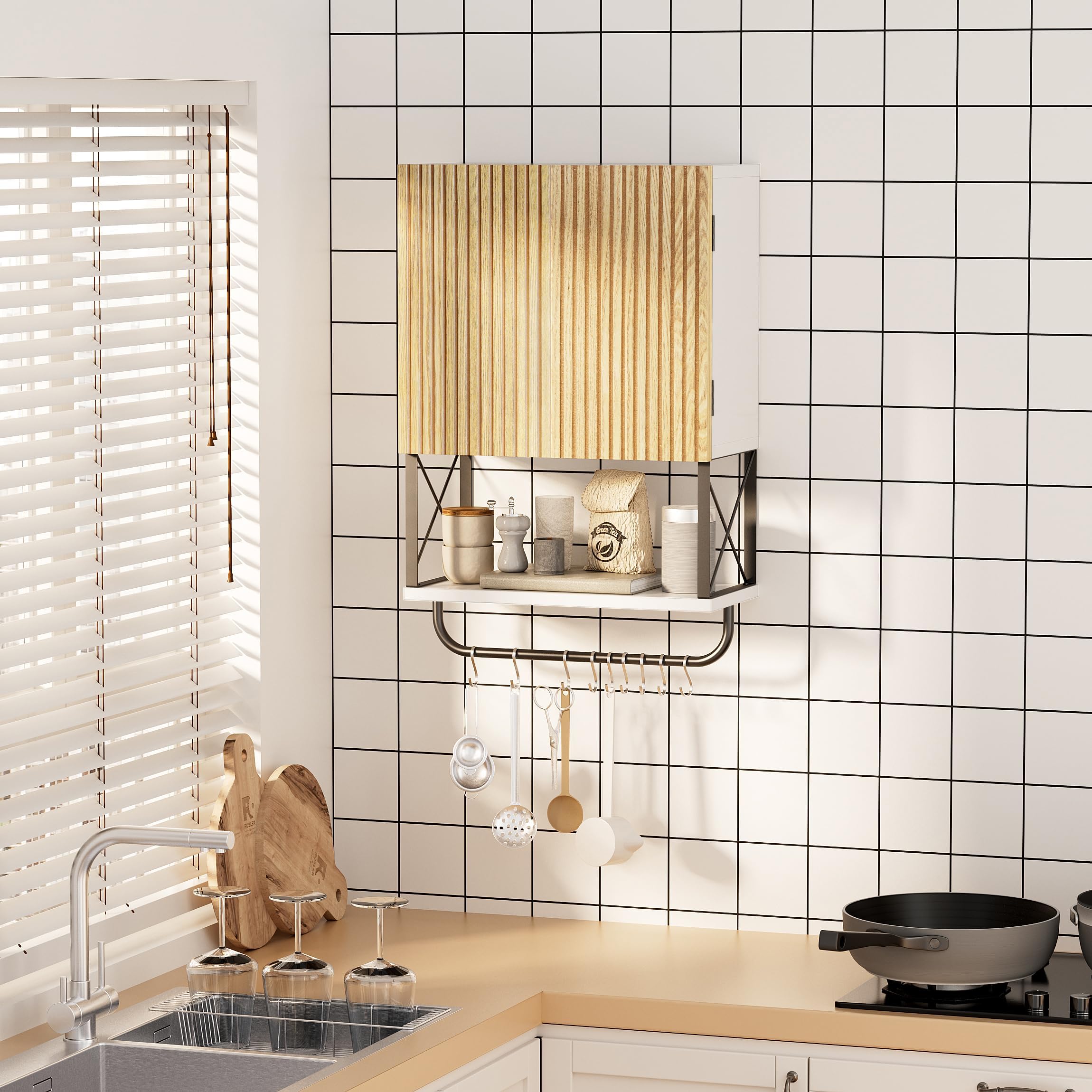 Fluted Wall Mounted Medicine Cabinet with Towel Bar - White Bathroom Storage Organizer for Above Toilet Space | Perfect for Small Bathrooms, Powder Rooms & Apartment Living