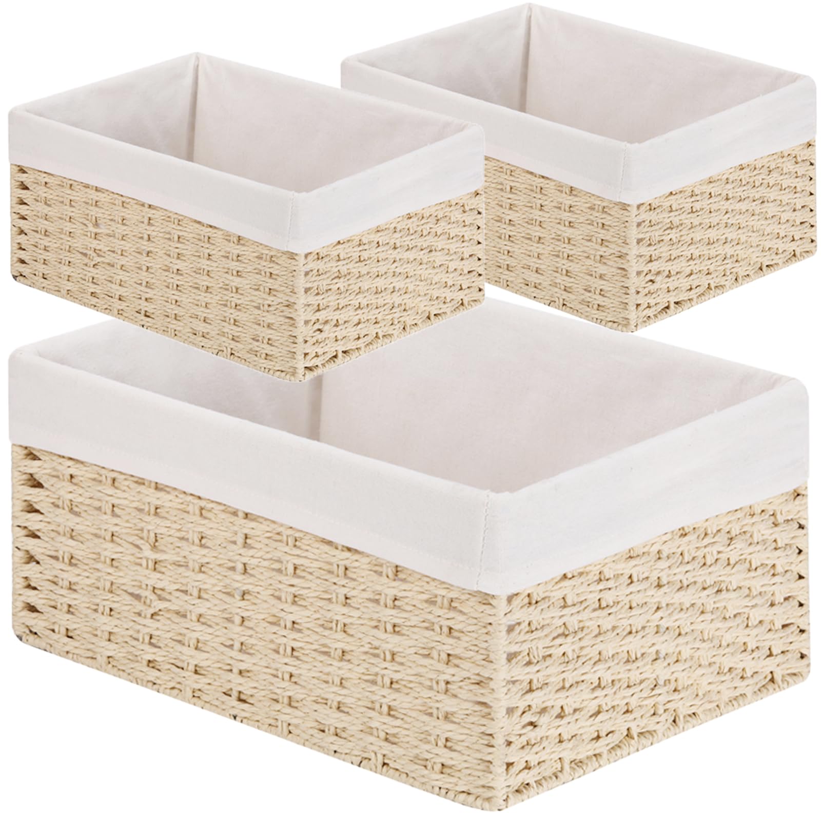 Vagusicc 6-Piece Woven Paper Rope Storage Basket Set - Large Cube Organizer Bins for Shelves, Bathroom, Living Room & Bedroom - Beige Wicker Baskets for Toilet Paper, Toys, Blankets & Home Organization