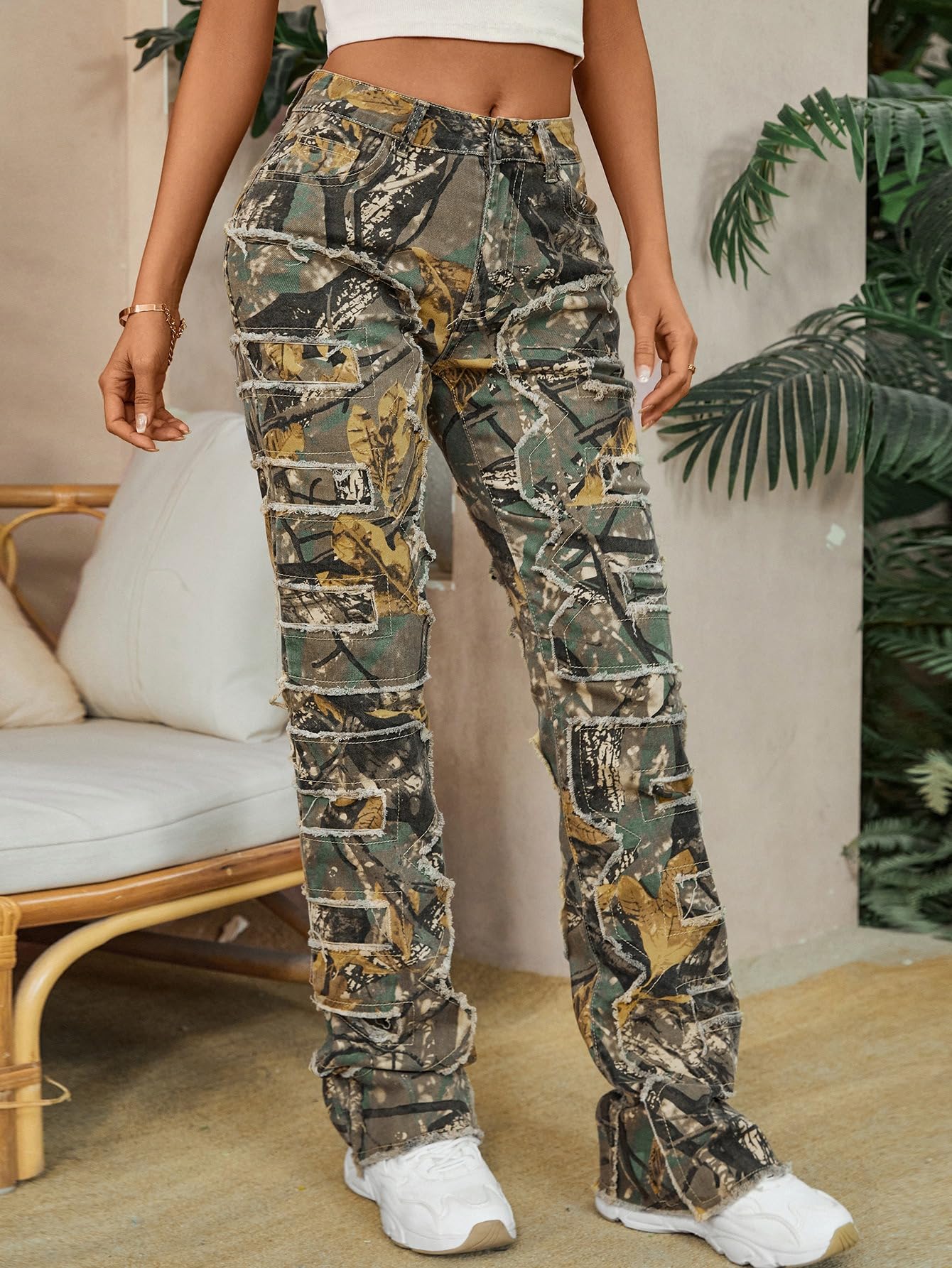 KELYWELL Women's High Waist Camo Ripped Jeans | Slim Fit Stretchy Denim Pants for Casual Wear