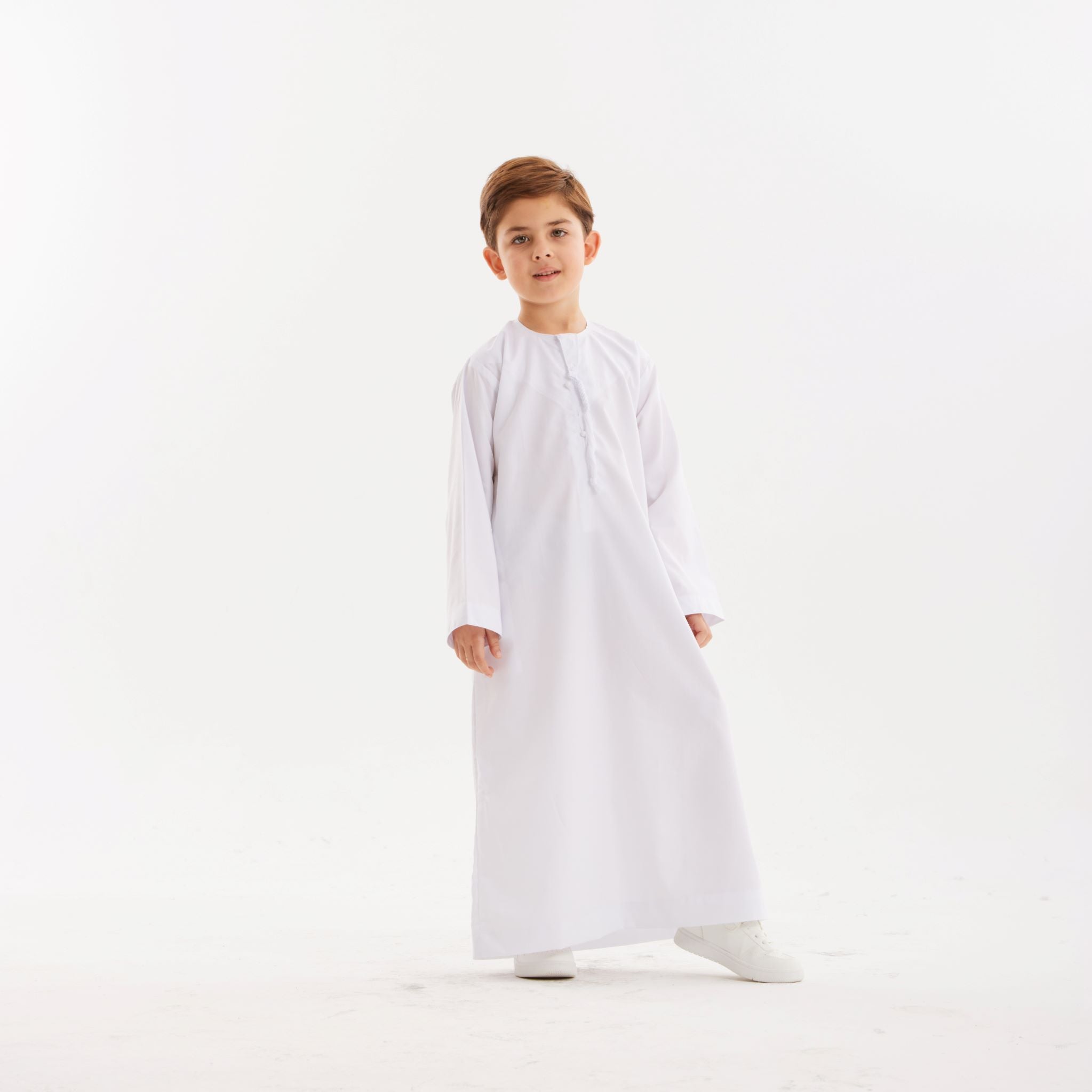 **White Emirati Kandora for Kids - Traditional Arabic Dress for Boys & Girls - Perfect for Eid, Weddings & Cultural Events**