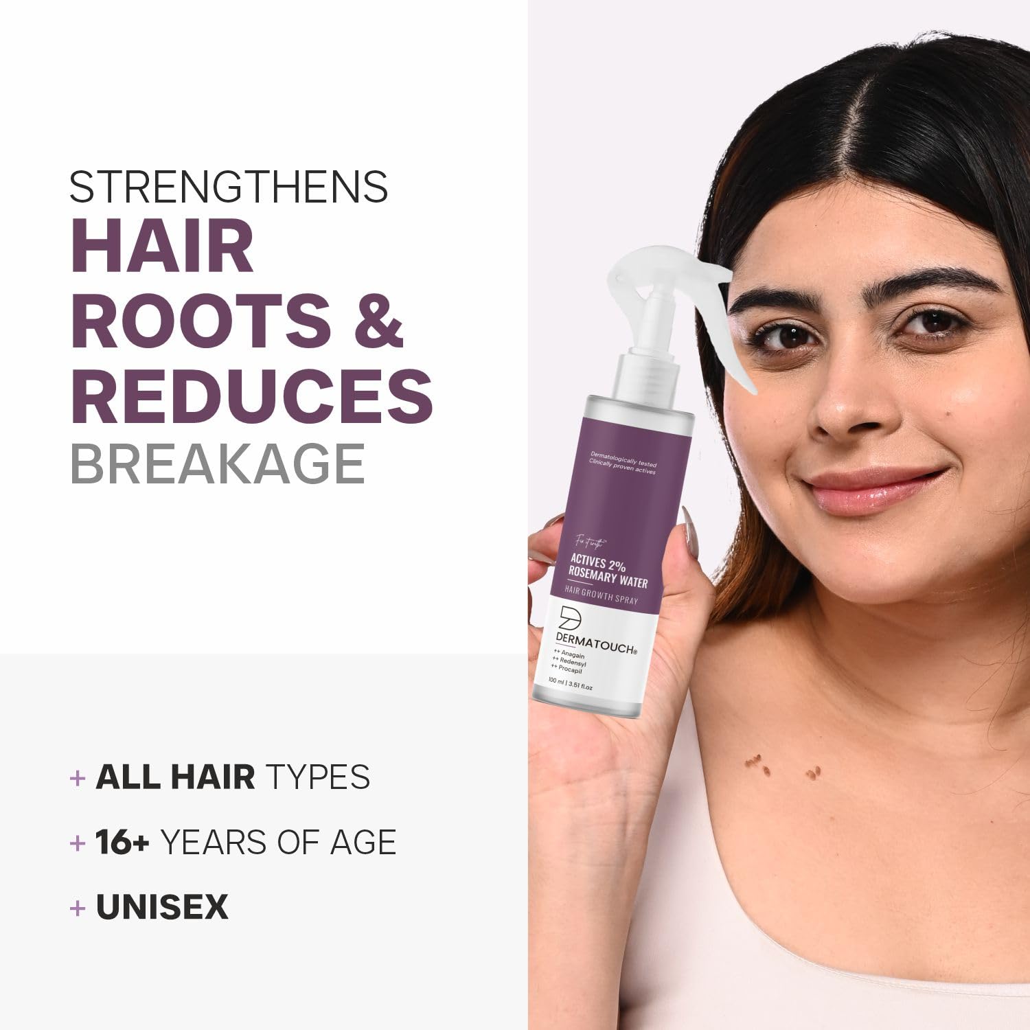 DERMATOUCH Rosemary Water Spray for Hair Growth (200ml) - 2% Active Rosemary, Redensyl, Anagain & Procapil Hair Mist | Reduces Hair Fall, Stimulates Growth, Adds Shine & Strengthens Hair | Perfect for Daily Hair Care, Scalp Treatment & Natural Hair Regrowth