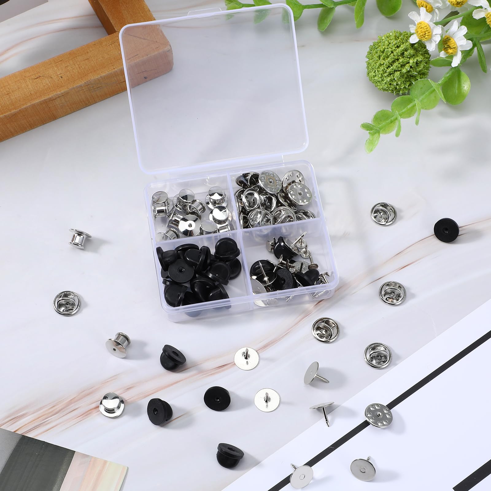 Giantree 90Pcs Locking Pin Backs with Blank Pins - for Brooches, Lapel & Hat Pins - Secure Fastening Solution