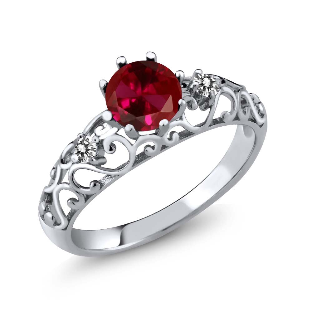 1.12 Ct Round Red Created Ruby & White Diamond 925 Sterling Silver Ring for Women | Elegant Wedding, Engagement, Anniversary Gift | Gem Stone King