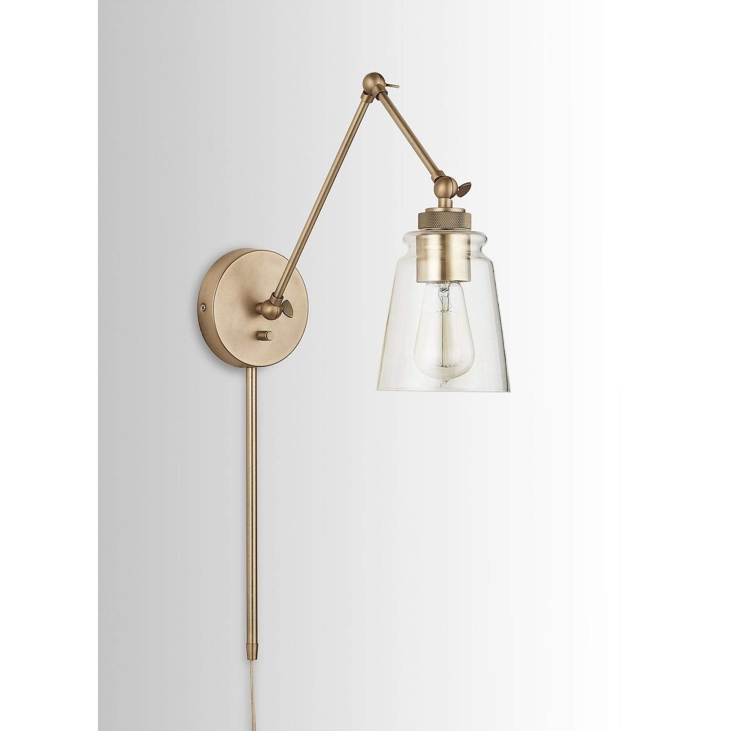 1-Light Aged Brass Wall Sconce - Modern Contemporary Transitional Metal Dimmable Lighting Fixture for Bedroom, Living Room & Hallway