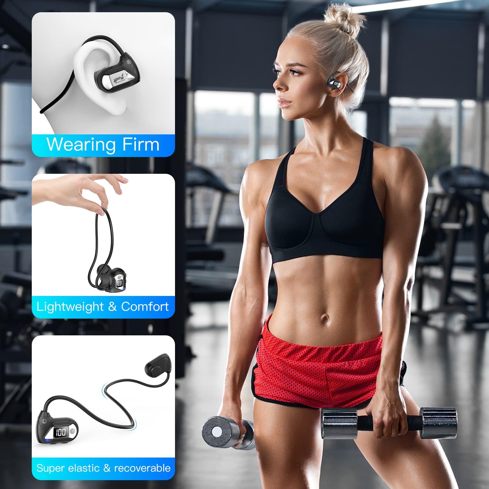 Open Ear Wireless Bluetooth Headphones, Air Conduction Earbuds with Bluetooth 5.3 - 20H Playtime, Touch Control for Running, Cycling, Hiking, Driving - Perfect Gift for Men & Women (Silver Gray) - Ideal for Workouts, Commuting & Outdoor Activities