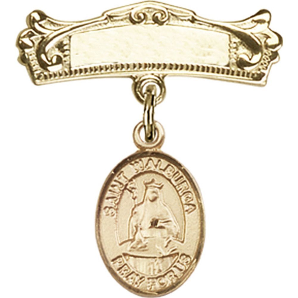 St. Walburga Gold Filled Baby Badge with Arched Polished Pin - 7/8