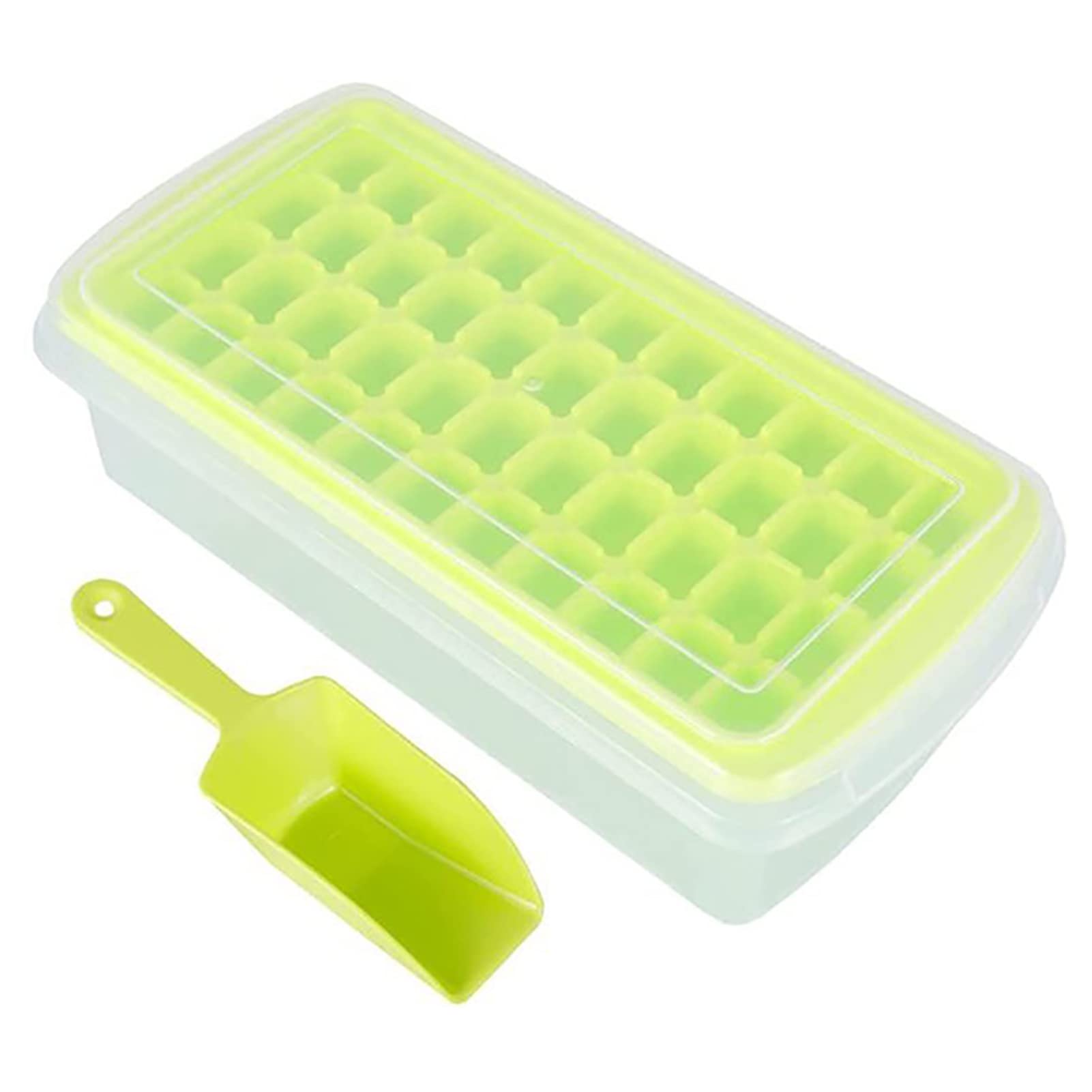 Double Layer PP 44 Mesh Ice Cube Tray with Ice Scoop - Reusable Refrigerator Ice Storage Molds for Cocktails, Whiskey, Bourbon & Homemade Juices (Green) - Perfect for Home Bars, Parties & Summer Drinks