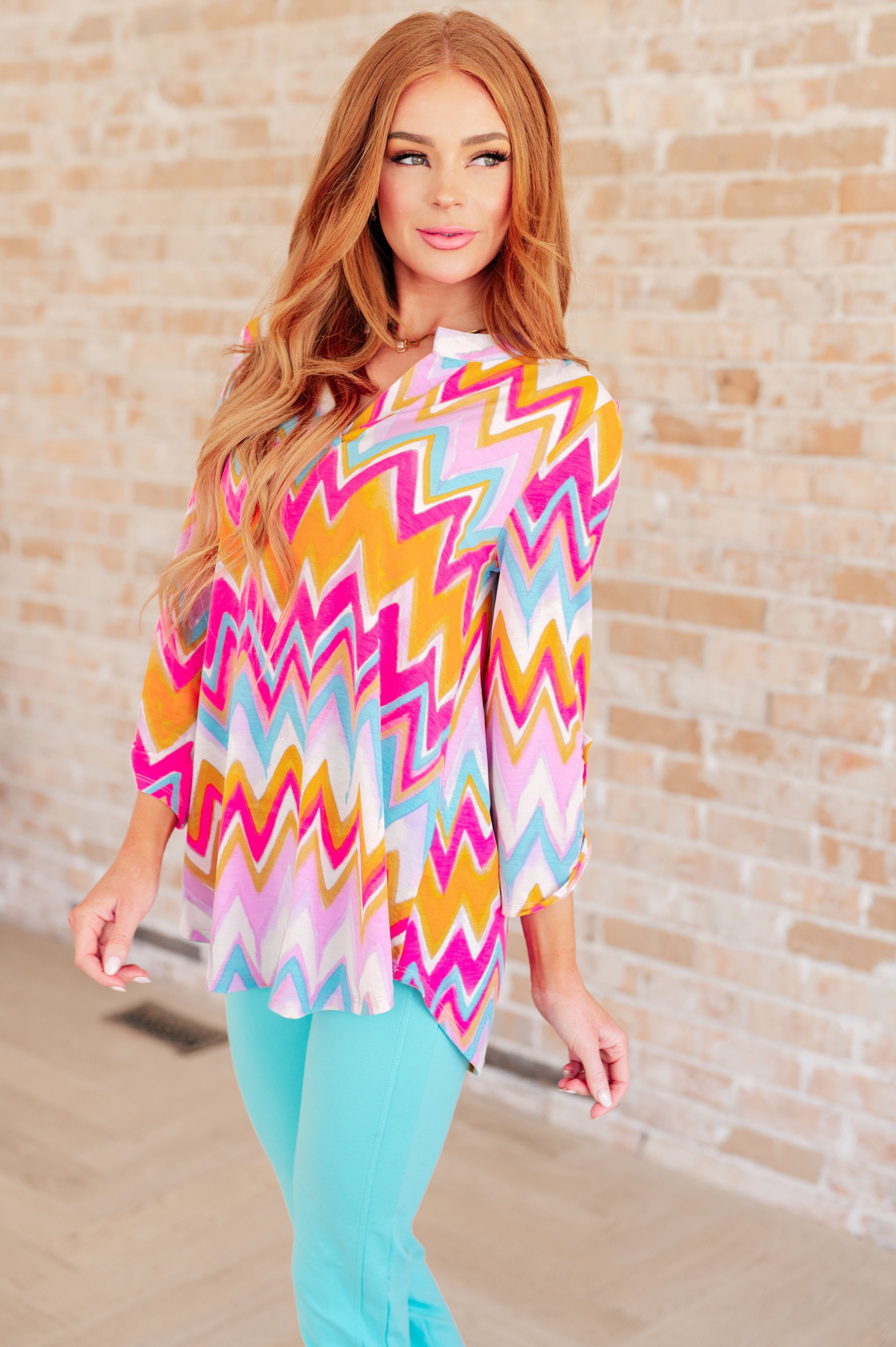 Lizzy Women's Orange Multi Chevron Print Top - Casual & Party Wear for Everyday Style