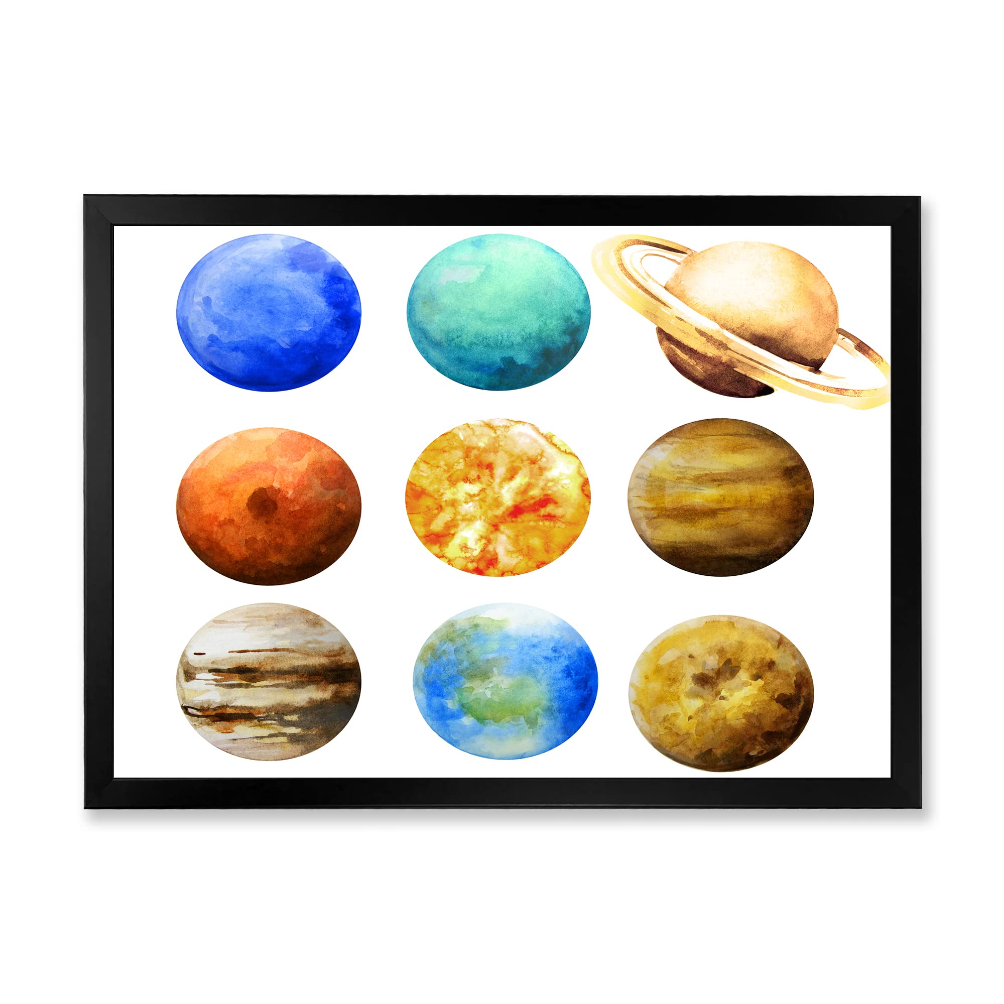 DesignQ Various Planets in Orbit Modern Framed Wall Art - Solar System Decor for Living Room, Bedroom & Office Space