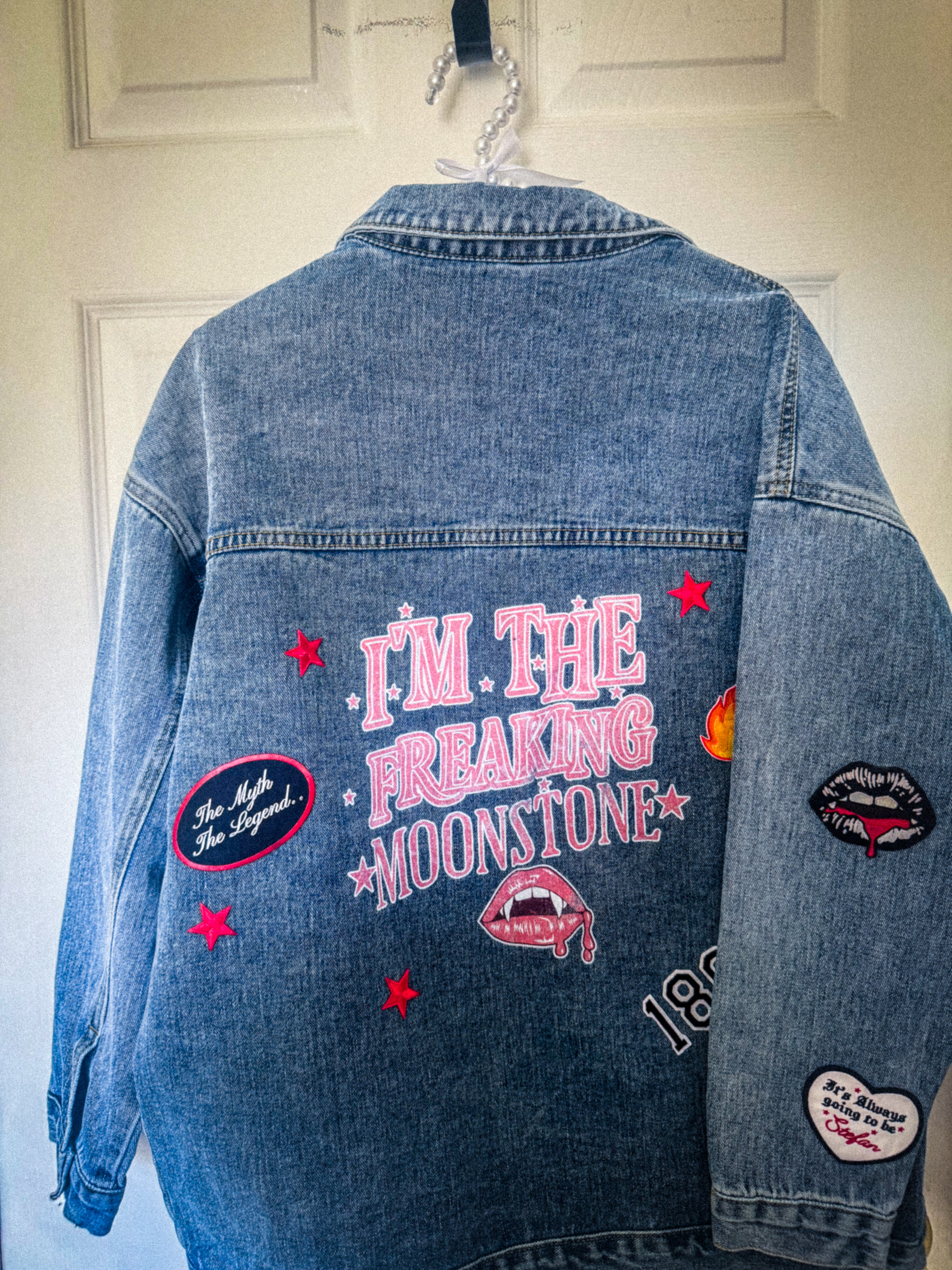 Moonstone Oversized Denim Jacket for Women - DIY Distressed Vintage Style - Perfect for Streetwear, Casual Outfits & Festival Fashion