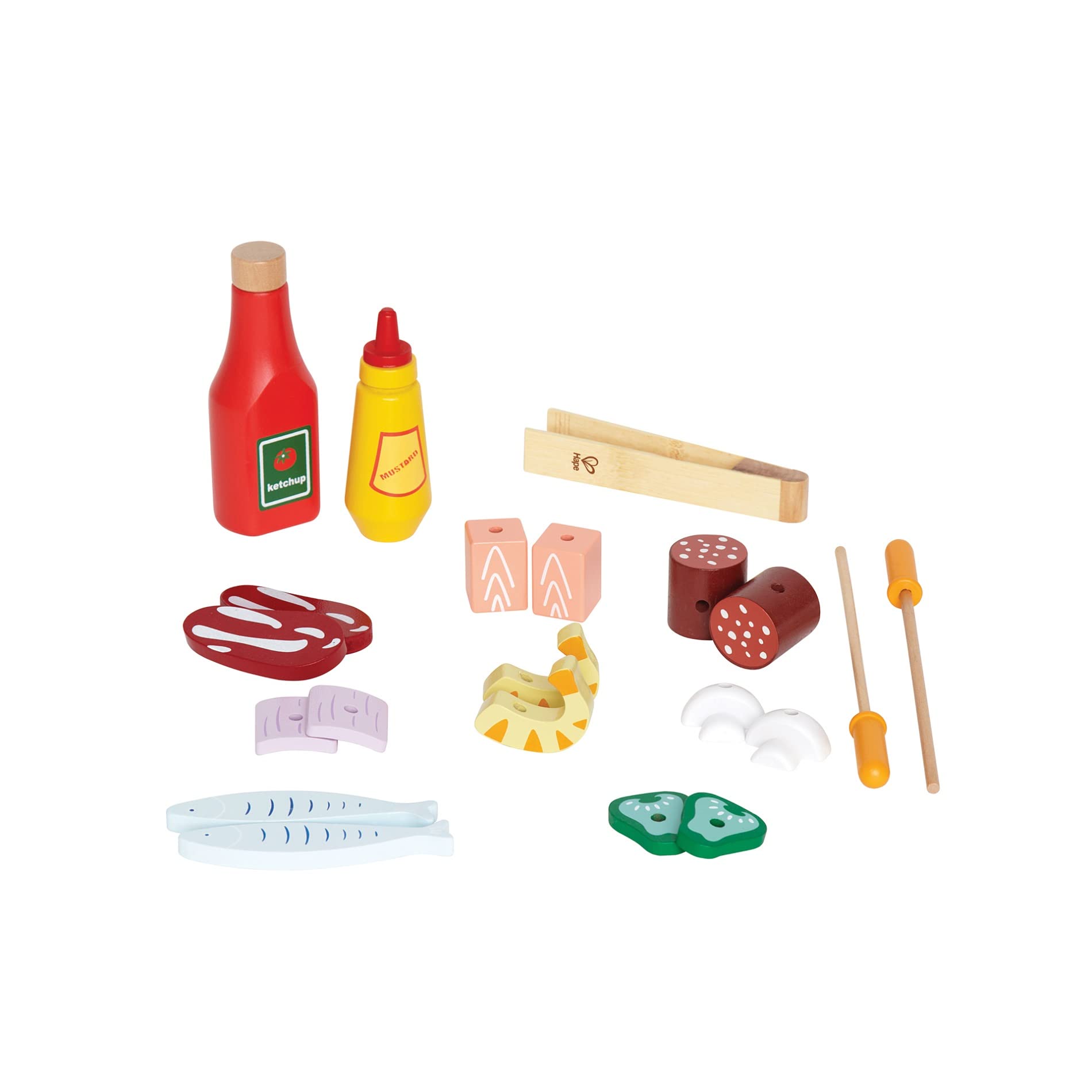 Hape Wooden Gourmet Grill and Shish Kabob Playset - Pretend Play BBQ Cooking Toy Set with Realistic Play Food for Kids | Outdoor & Indoor Role Play, Birthday Gift for Toddlers & Preschoolers