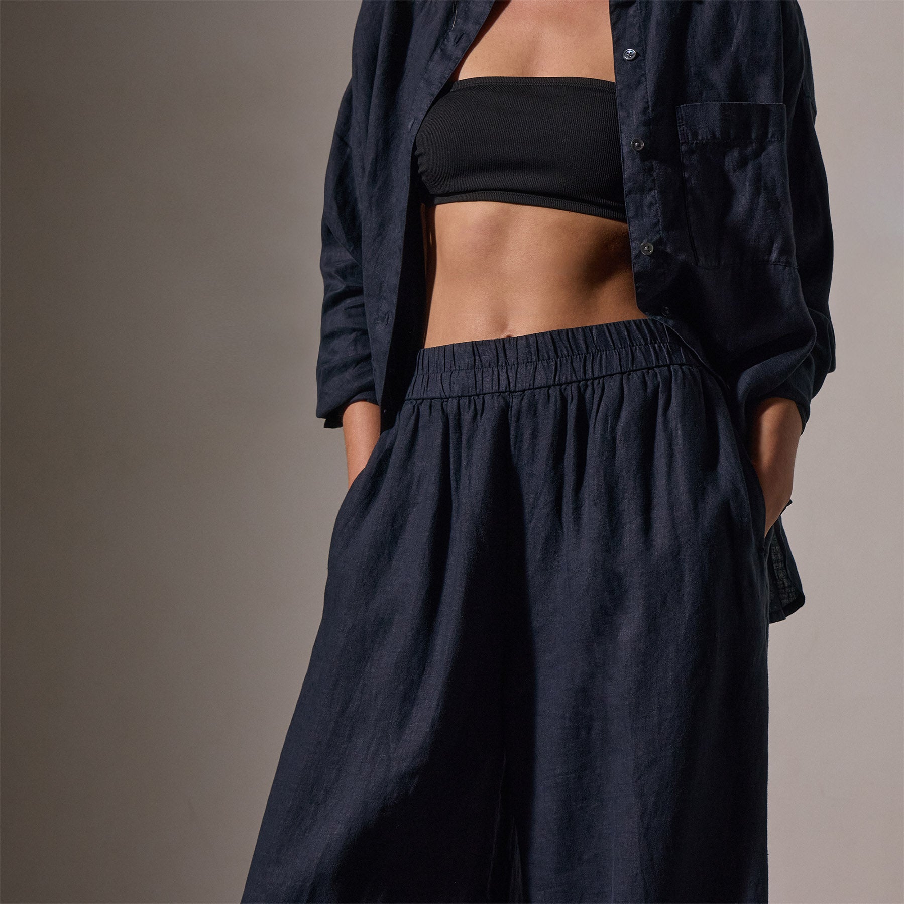 Lightweight Linen Wide Leg Pants for Women - Classic Navy Blue - Comfortable Summer Casual Trousers for Beach, Office & Travel