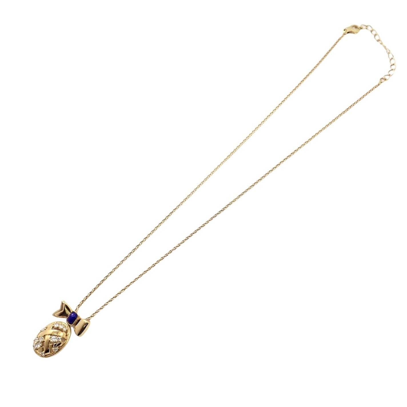 Authentic Christian Dior 18k Yellow Gold Lapis Diamond Egg Pendant Necklace - Luxury Jewelry Gift for Women, Perfect for Weddings & Special Occasions