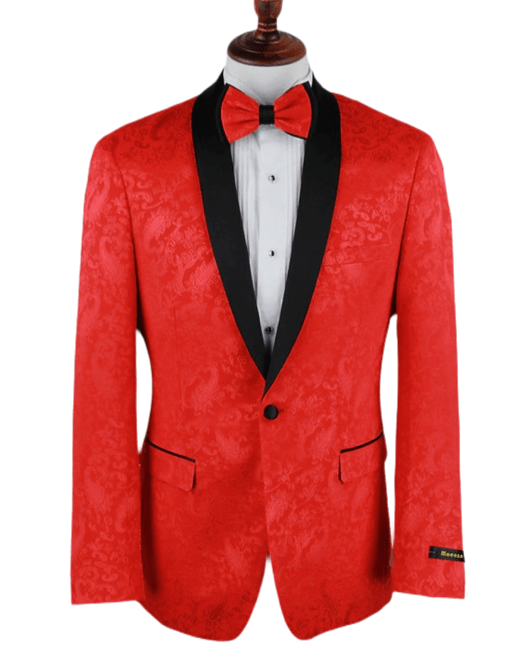 Elegant Slim Fit Shawl Lapel Dinner Jacket for Men - Red Paisley Pattern Formal Blazer - Perfect for Weddings, Prom, Black Tie Events & Evening Parties