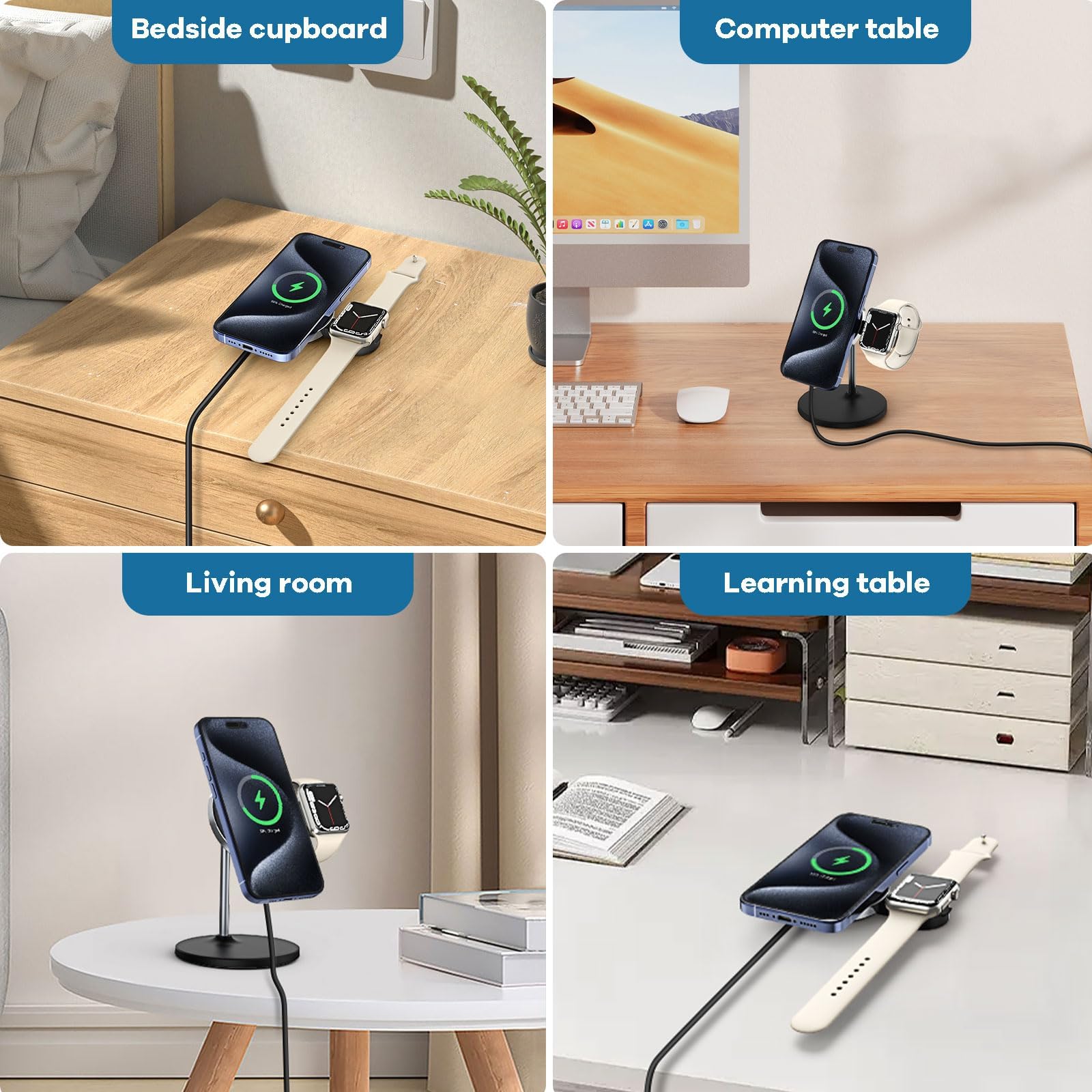 2 in 1 Magnetic Wireless Charger Stand - 15W Fast Charging Station for iPhone 16/15/14/13/12 Series & Apple Watch | Includes PD 25W Adapter | Perfect for Home, Office & Travel Charging Needs